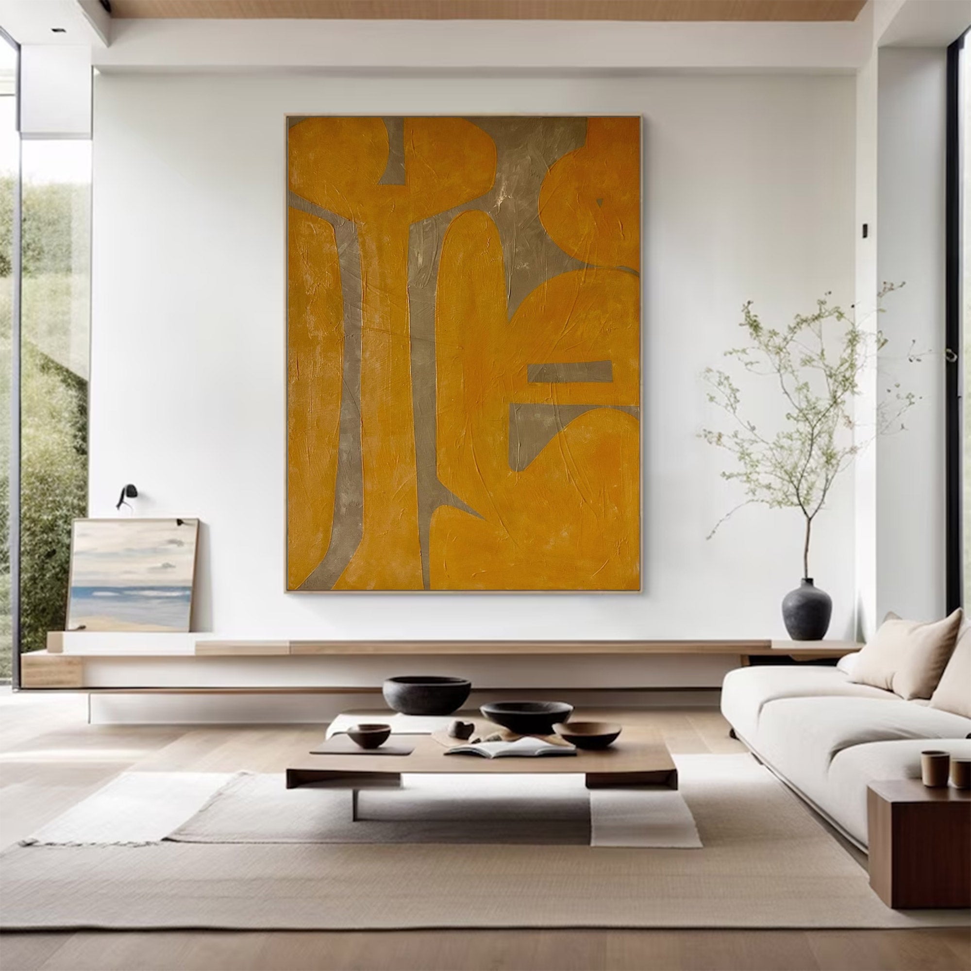 Large Yellow Grey Abstract Shapes| KelorArt #AG 102
