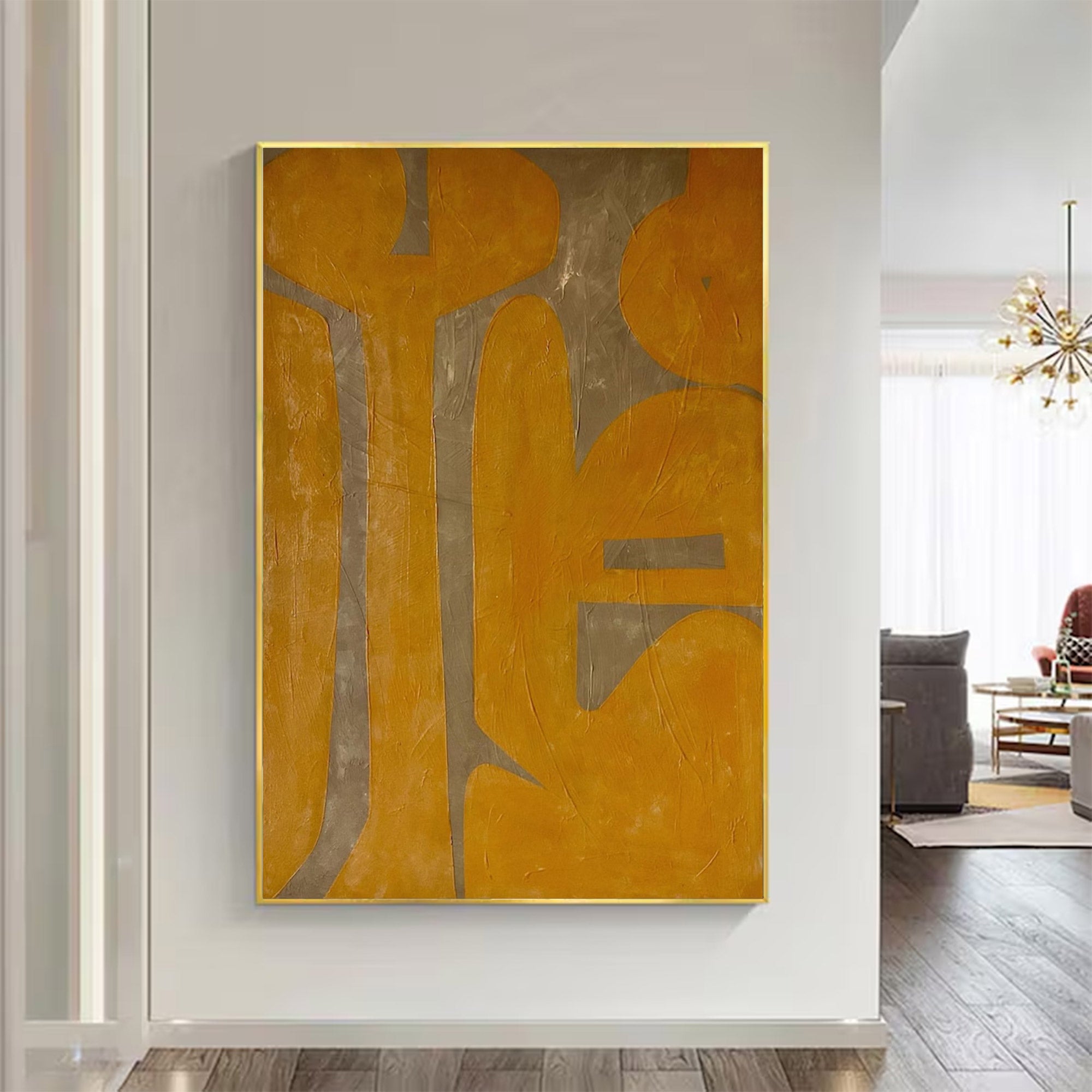 Large Yellow Grey Abstract Shapes| KelorArt #AG 102