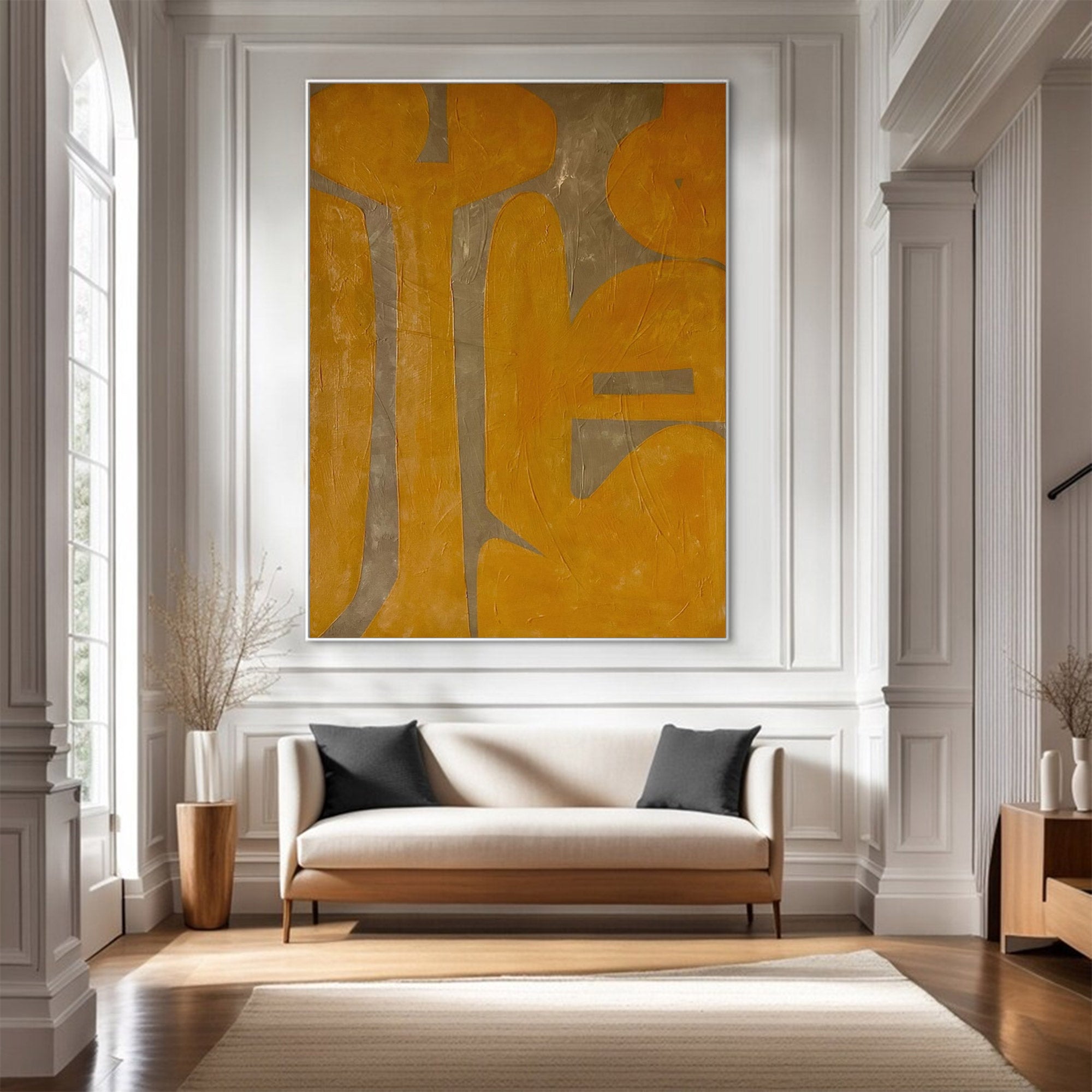 Large Yellow Grey Abstract Shapes| KelorArt #AG 102
