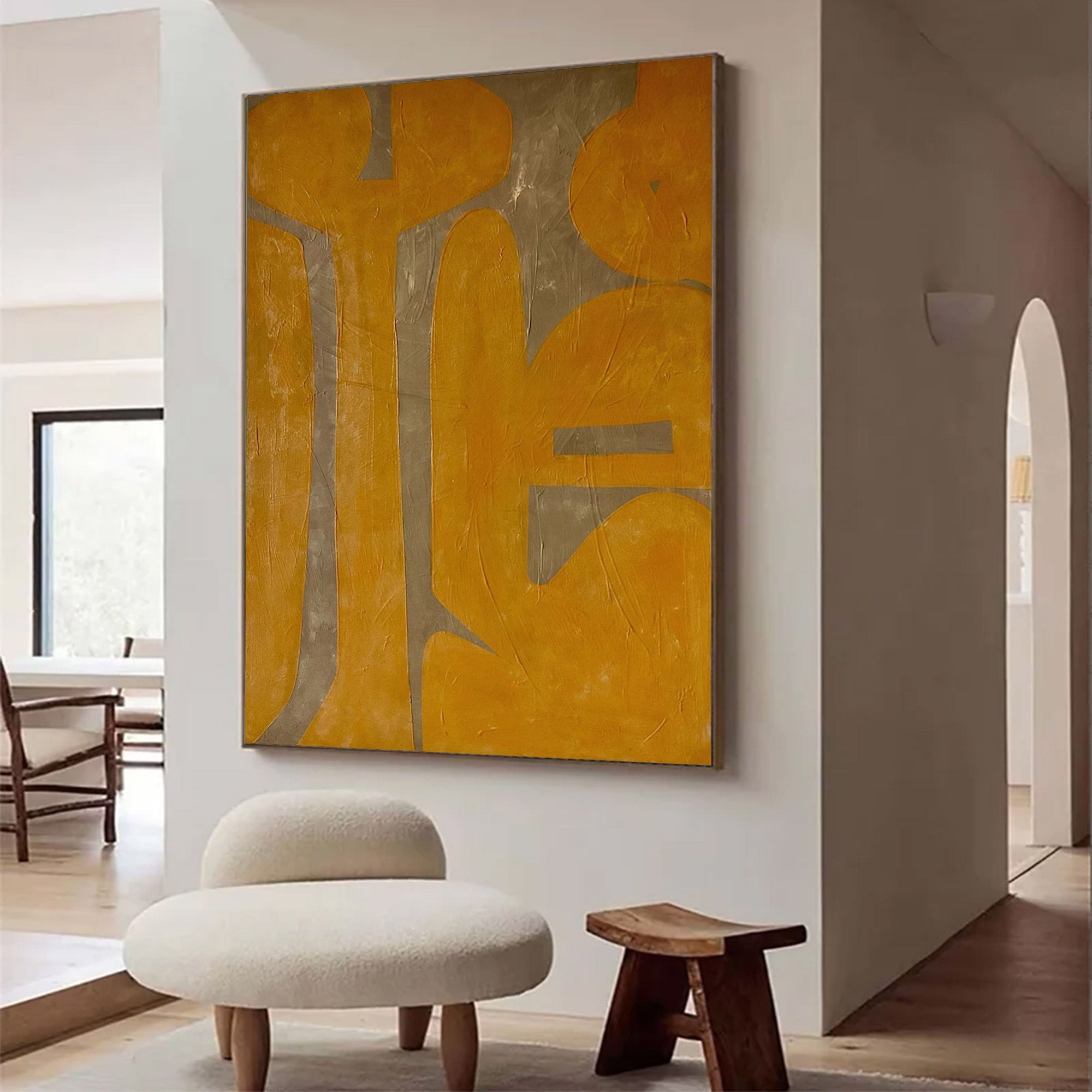 Large Yellow Grey Abstract Shapes| KelorArt #AG 102