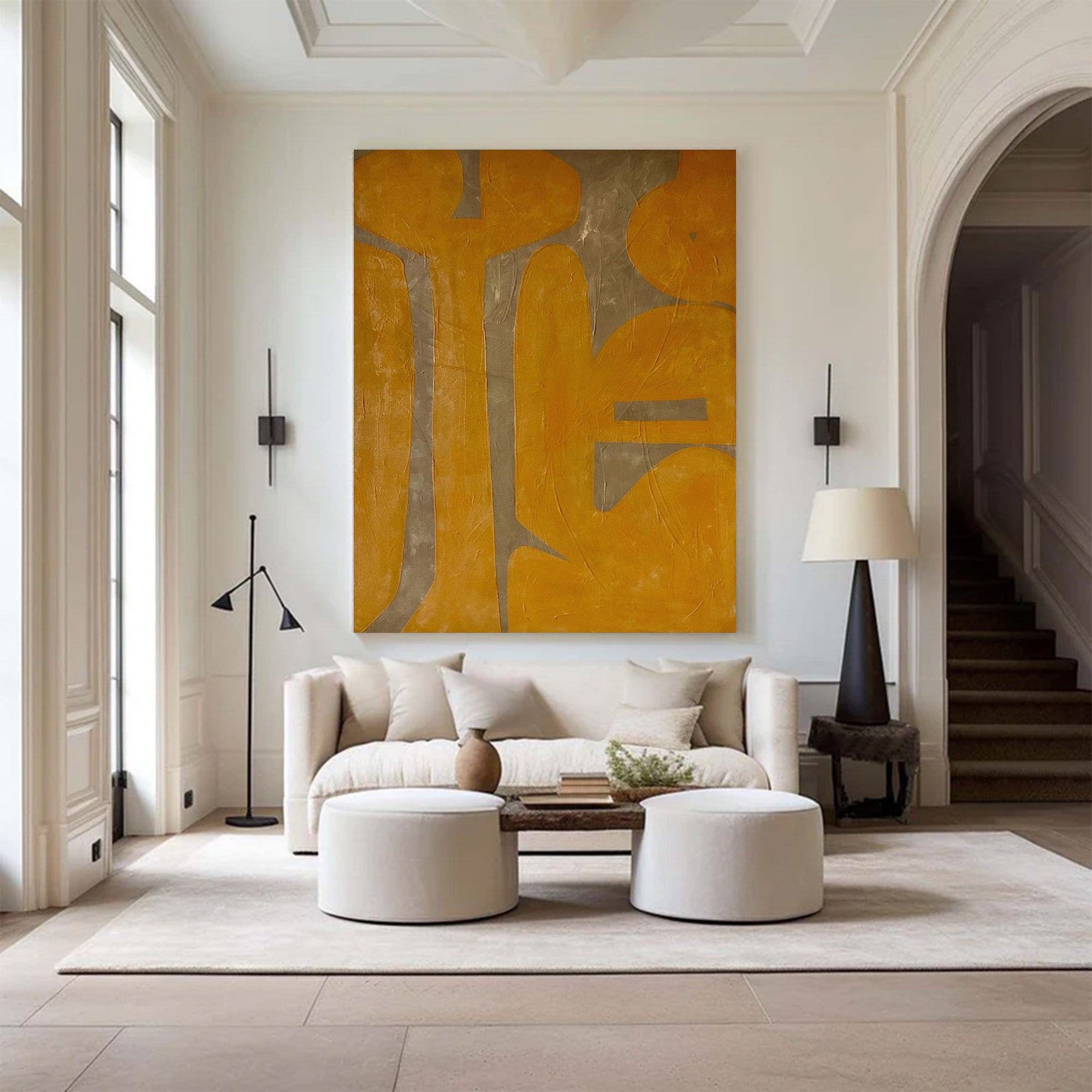 Large Yellow Grey Abstract Shapes| KelorArt #AG 102