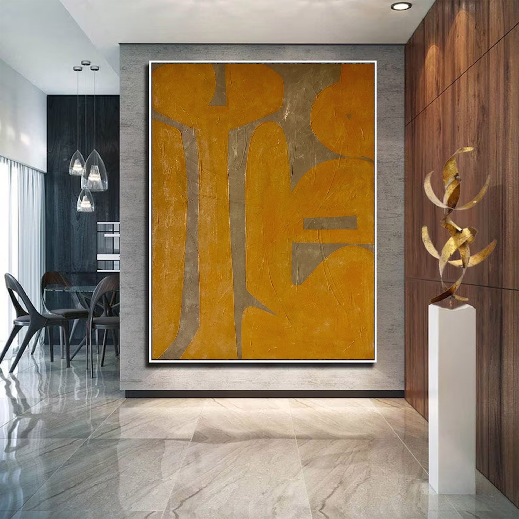 Large Yellow Grey Abstract Shapes| KelorArt #AG 102