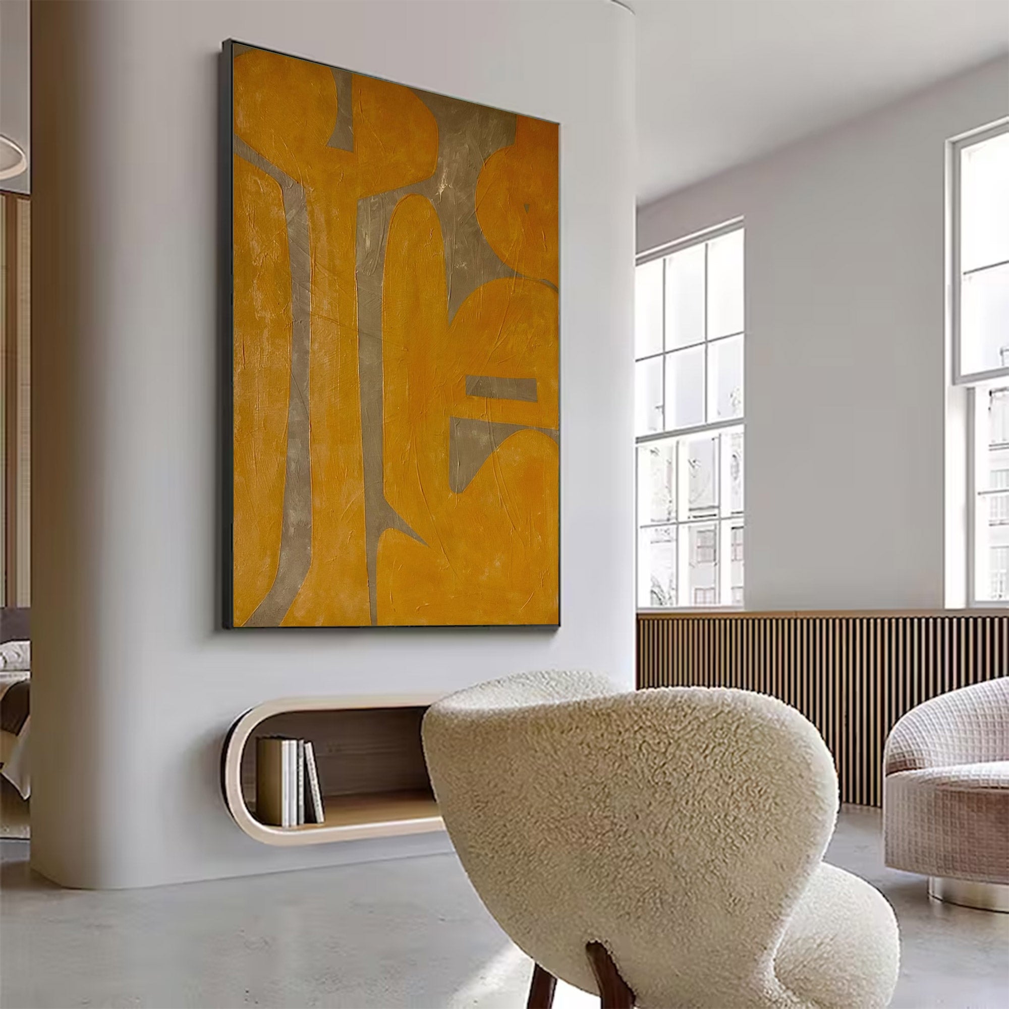 Large Yellow Grey Abstract Shapes| KelorArt #AG 102