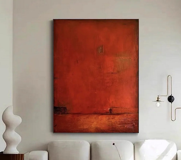 Red Wabi Sabi Abstract Canvas, Large Minimalist Wall Art #MM441