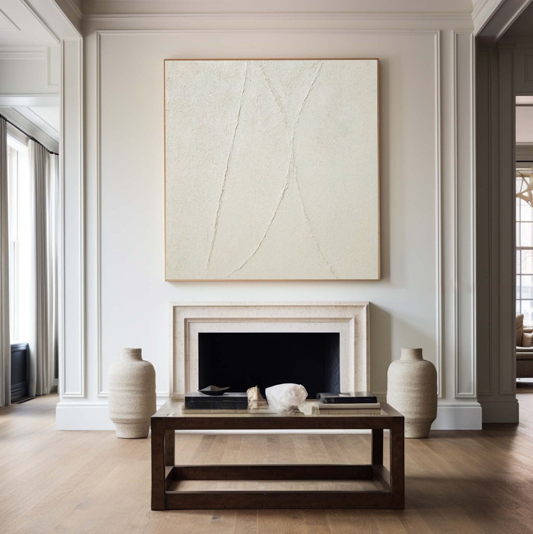 Minimalist Abstract Canvas with Neutral Beige and Black Tones #AB069