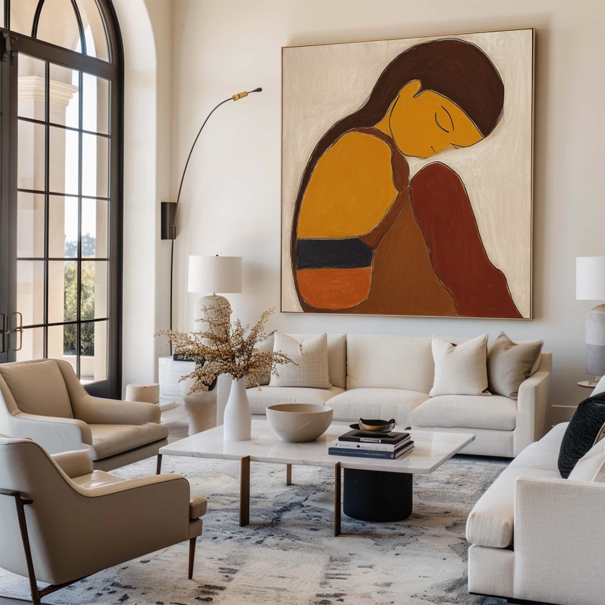 Modern Abstract Woman Oil Painting in Warm Earth Tones #CZ 030