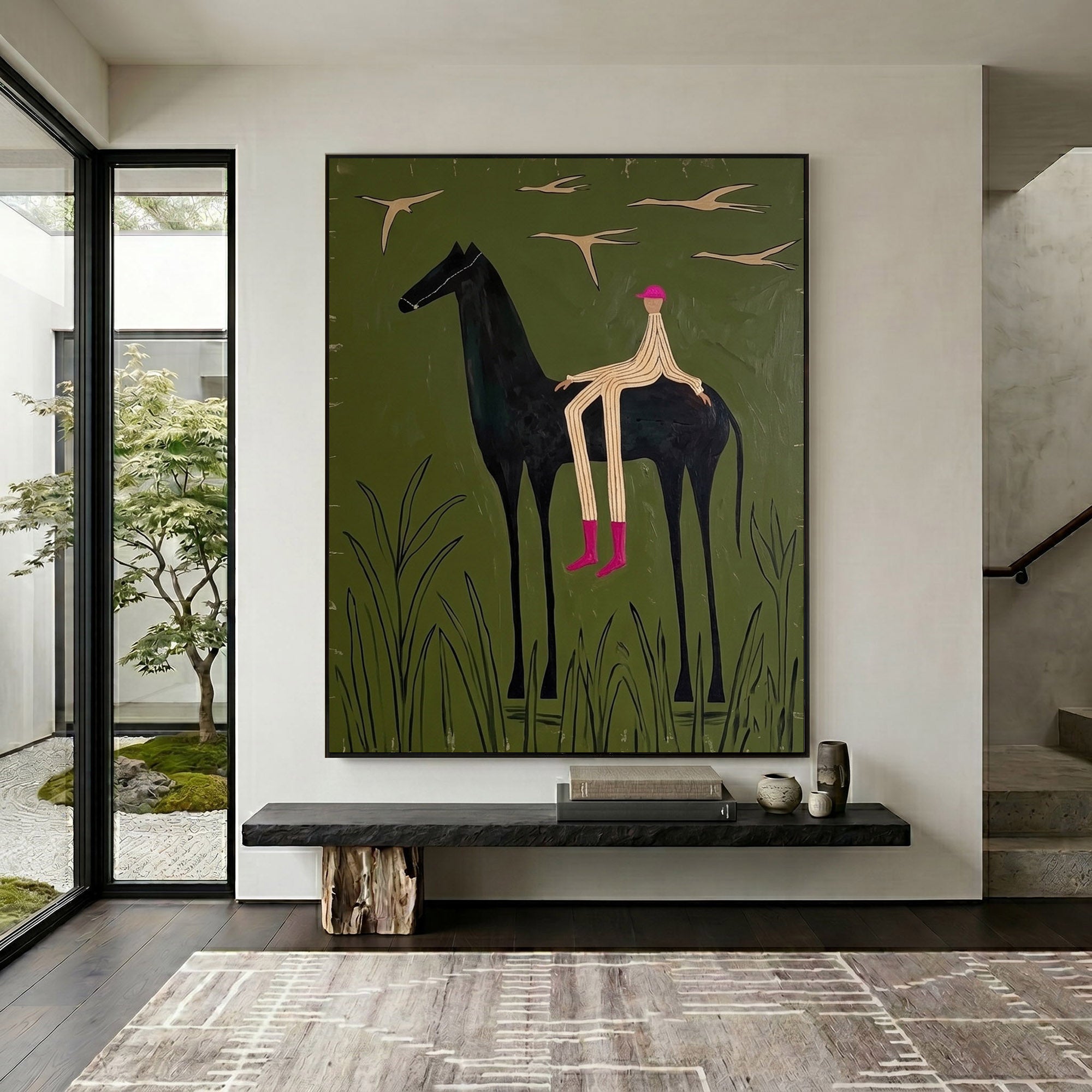 Large Cowboy Horse Wall Art Western Oil Painting Minimalist Ranch Home Decor