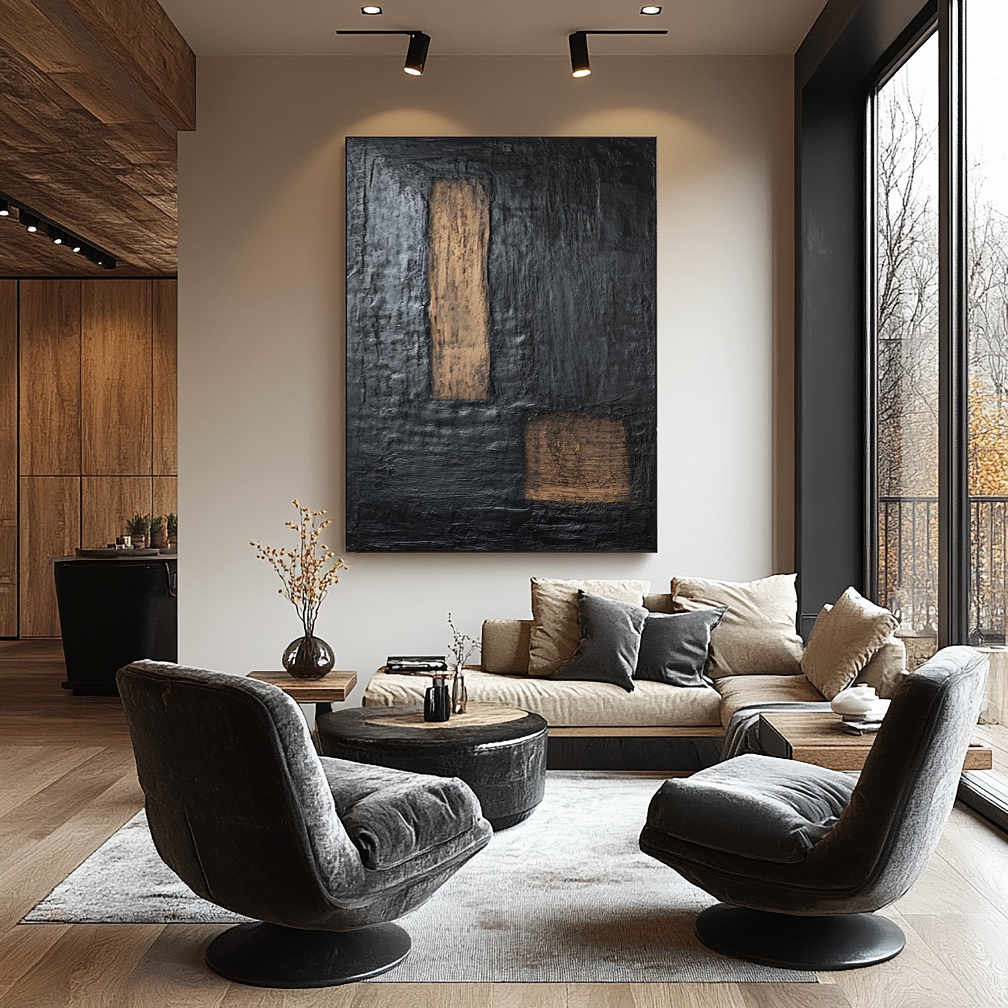 Textured Black and Gold Abstraction, Metallic Modern Art #MM407