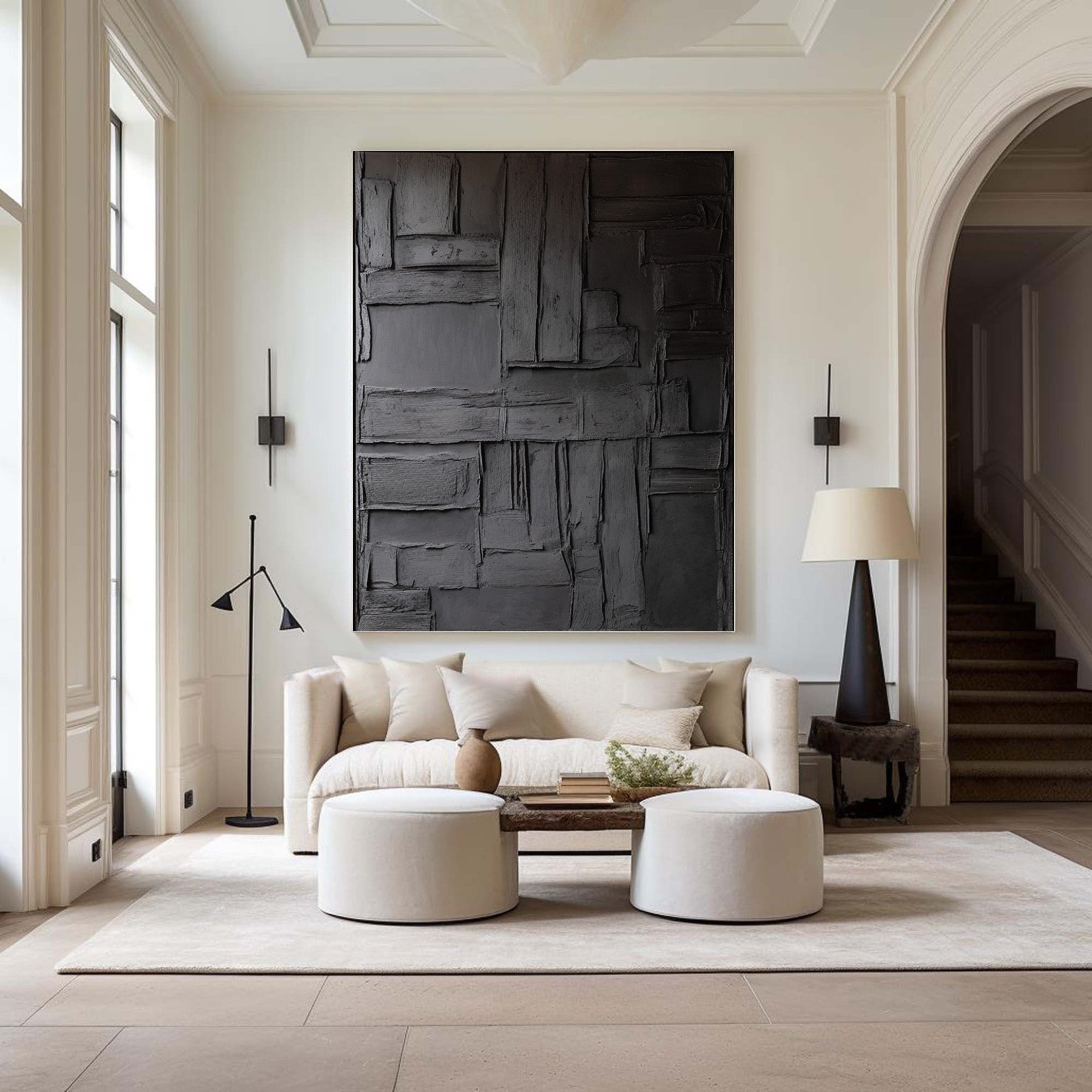 Black Blockwork: Geometric Abstract, Architectural Texture #MM508