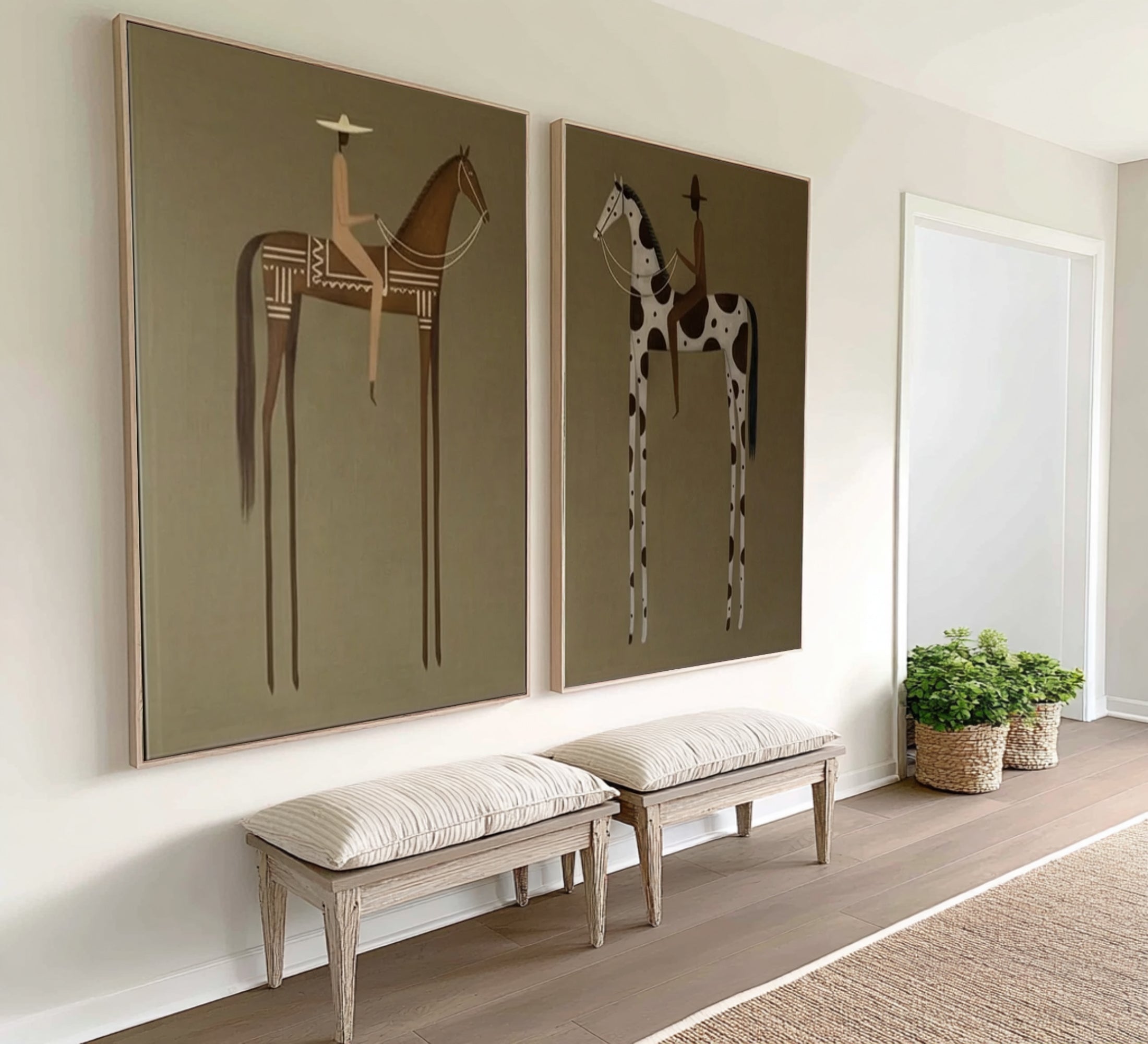 Contemporary Horse Rider Diptych Abstract Equestrian Canvas Art