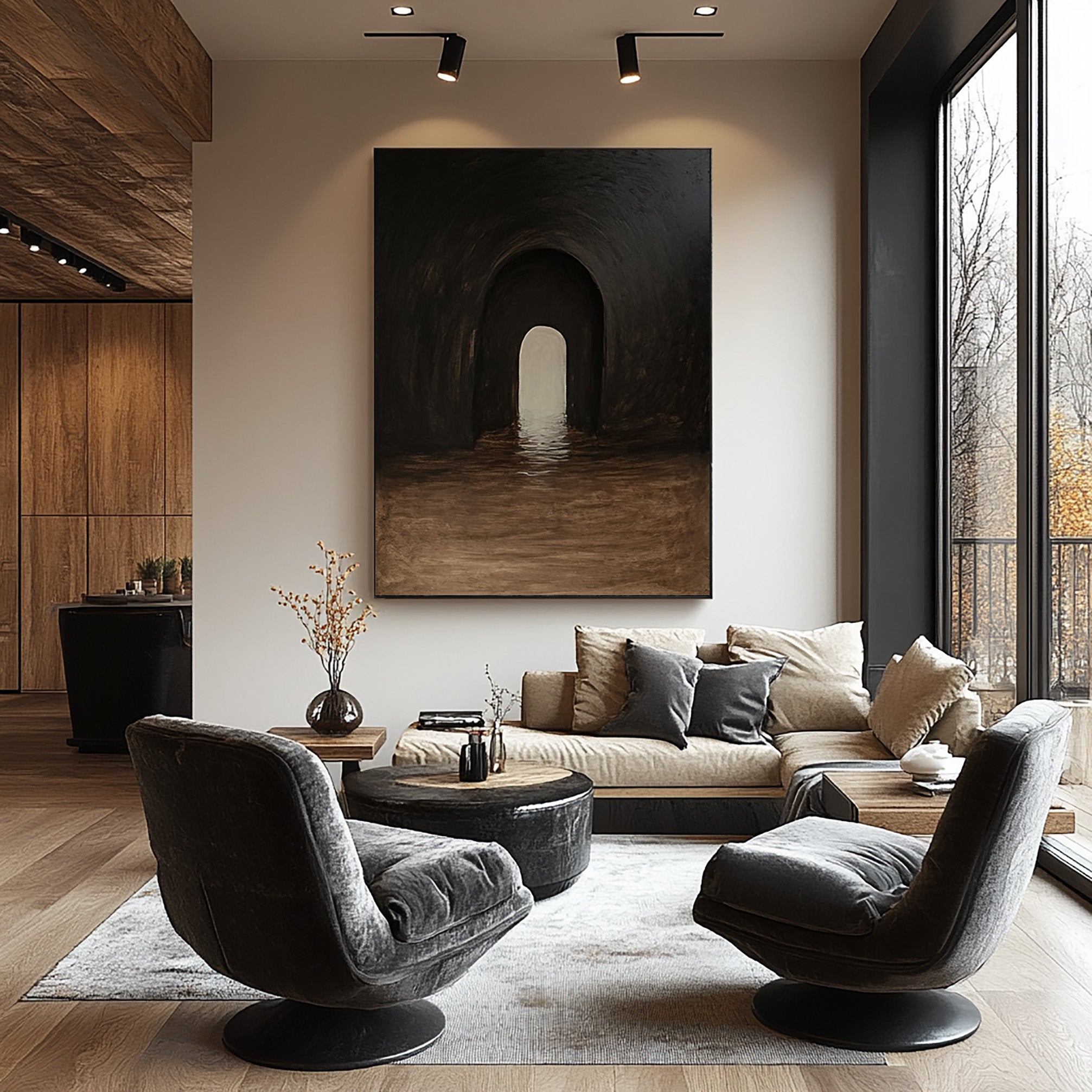 Dark Tunnel Passage to Light, Textured Atmospheric Painting#MM408