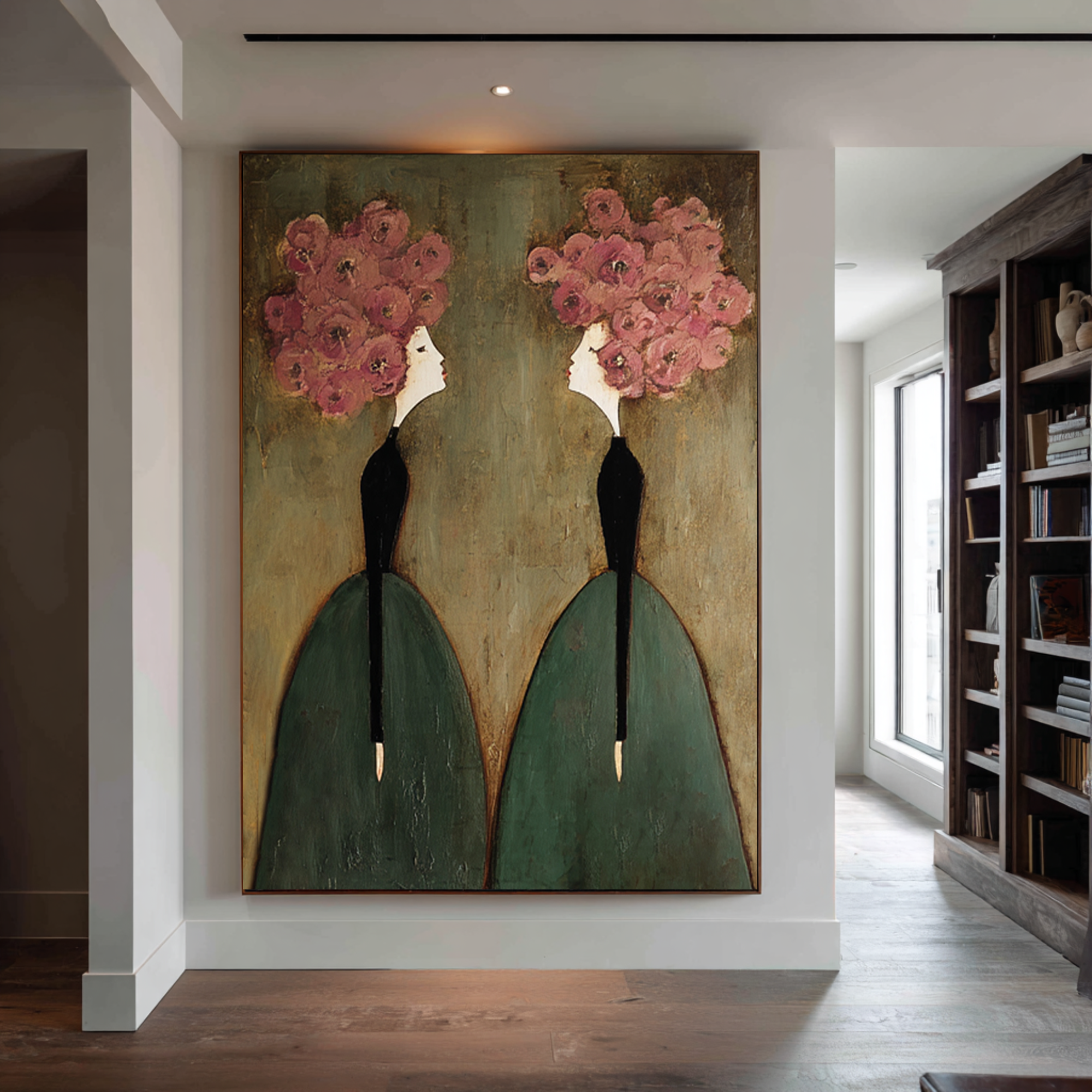 Large Figurative Oil Painting - Pink Floral Wall Art | KelorArt