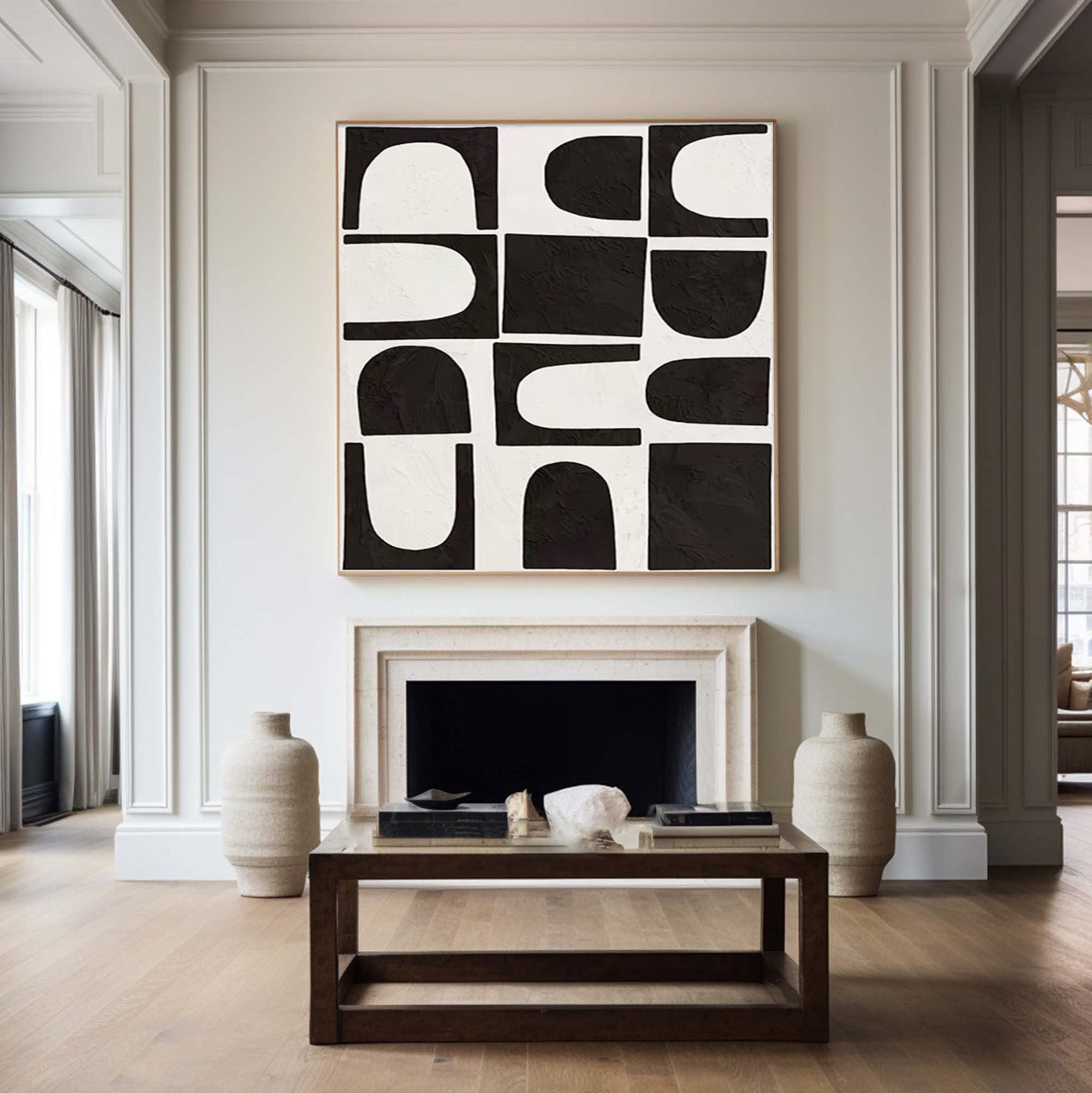 Abstract Grid: Black and White Textured Geometric Art #MM530