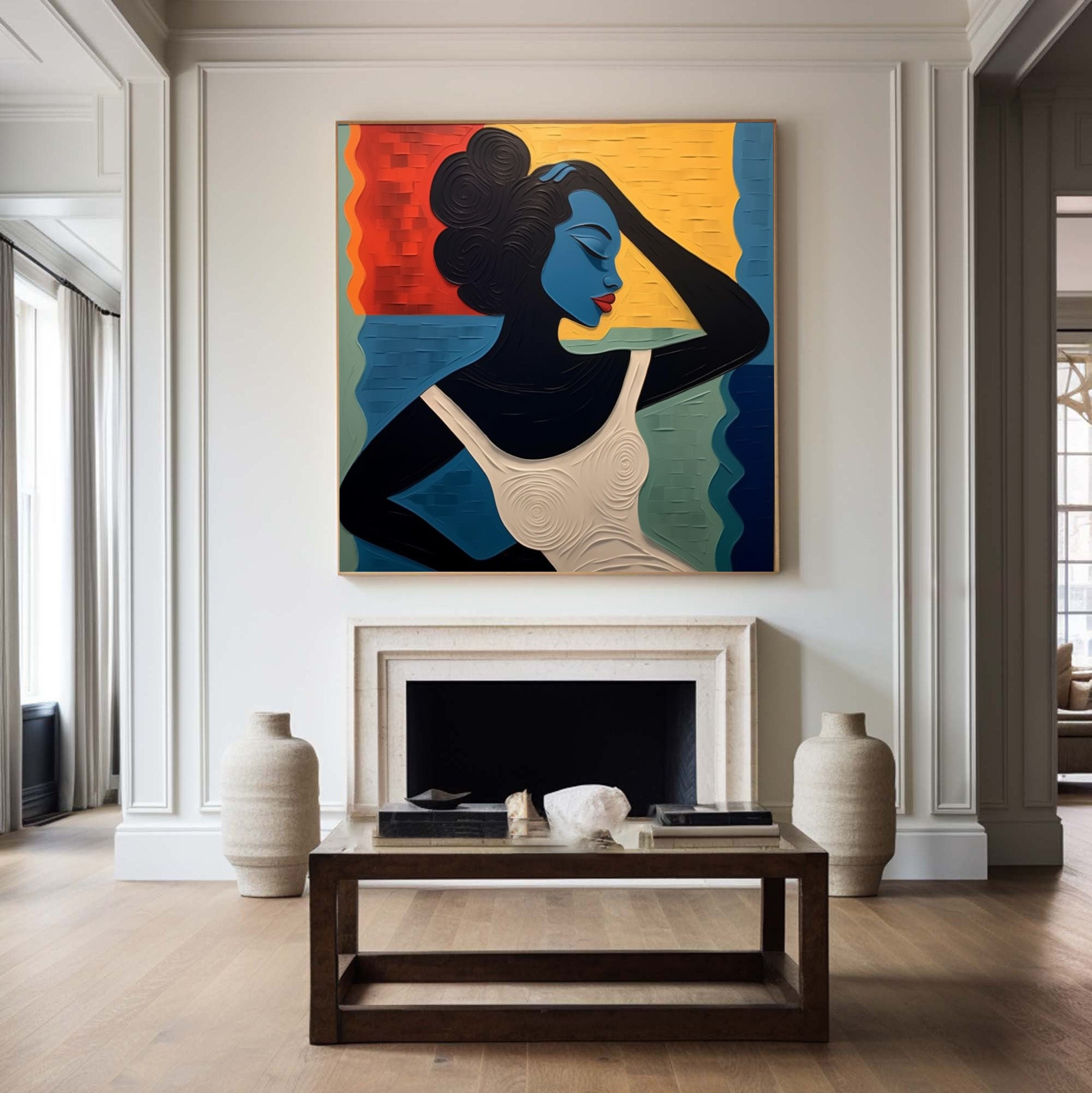 Textured Reverie: Stylized Figure Against Abstract Color Waves #MM519