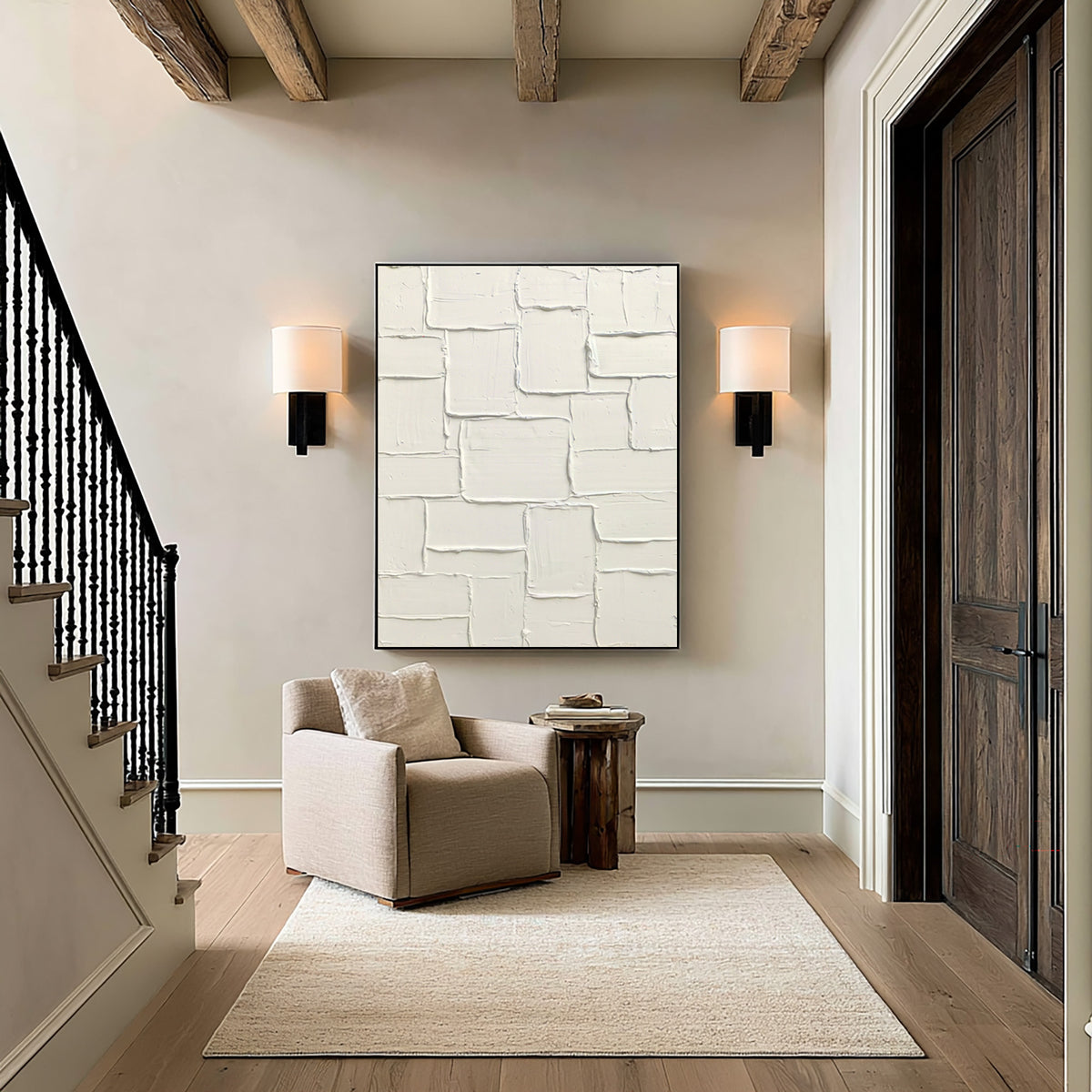 Carved White Stone Large Abstract Wall Art Textured Relief Contemporary Minimalist Painting