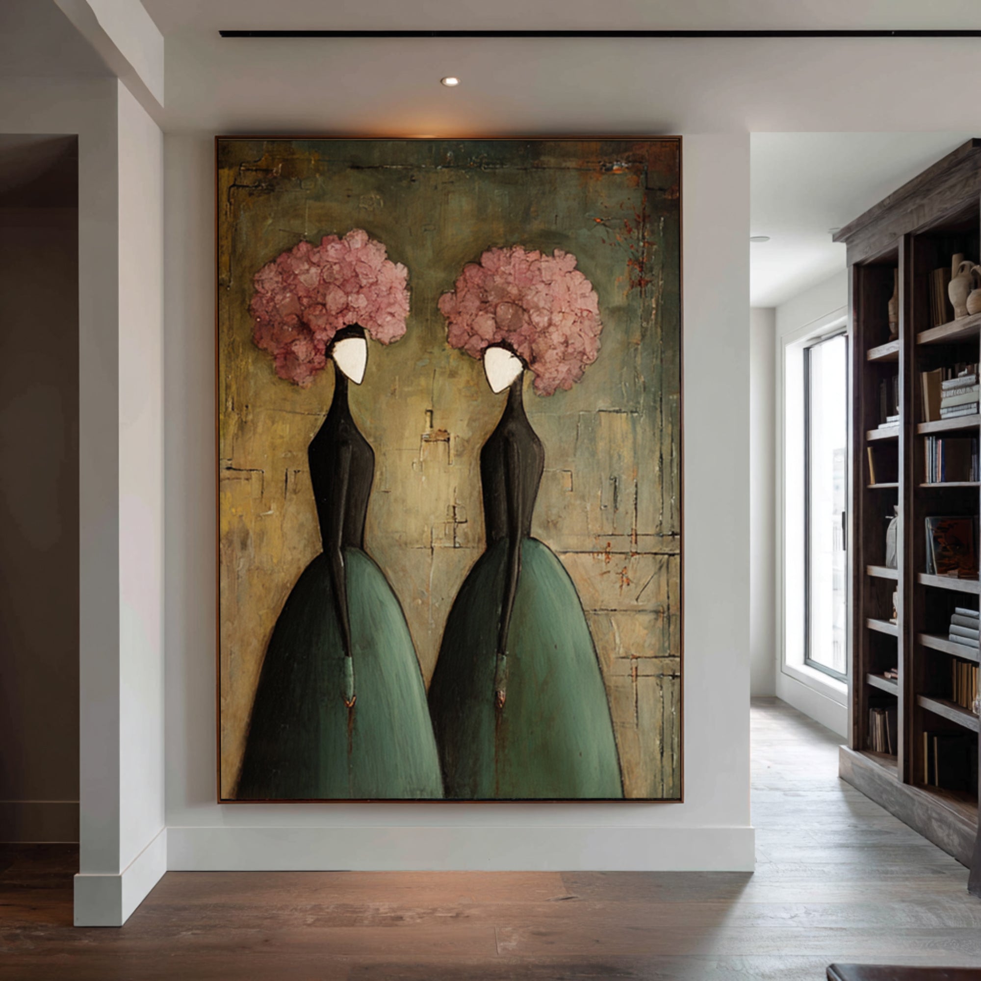Large Contemporary Portrait Wall Art Floral Dress Painting