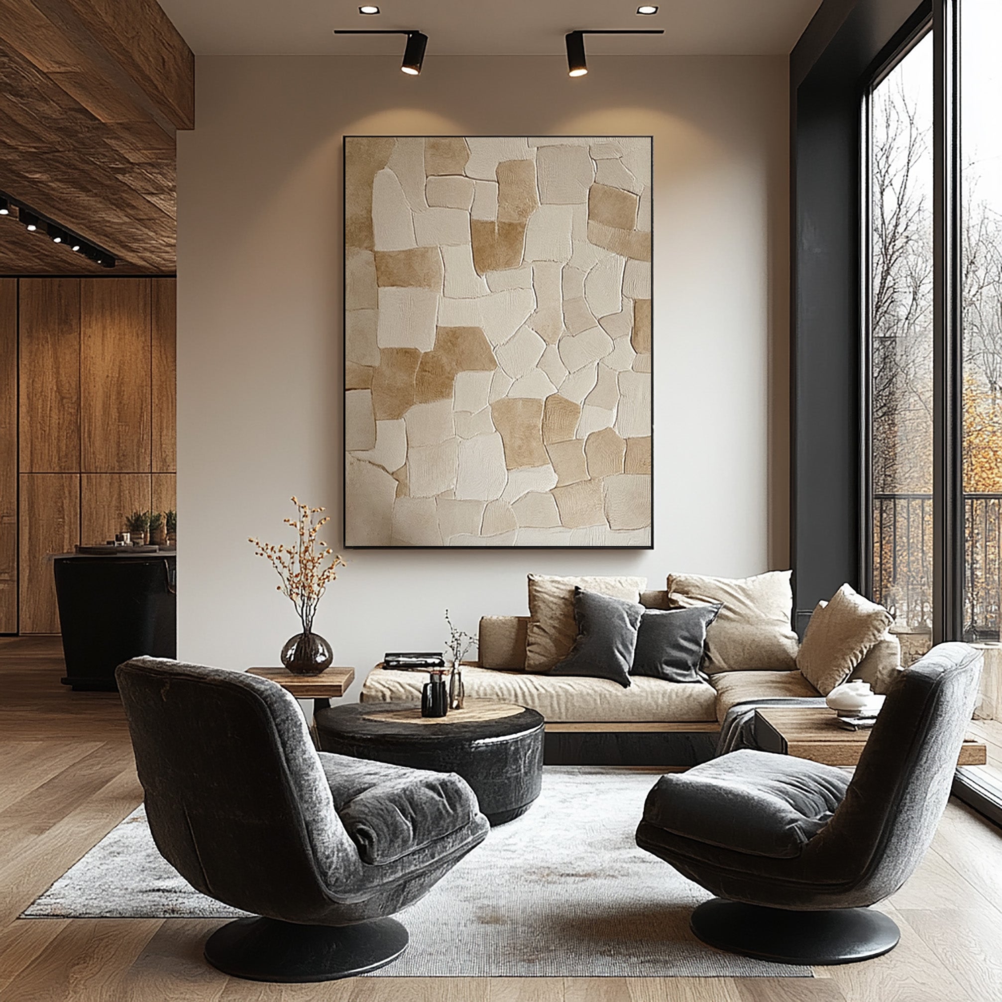Textured Neutral Mosaic, Organic Patchwork, Contemporary Art #MM414