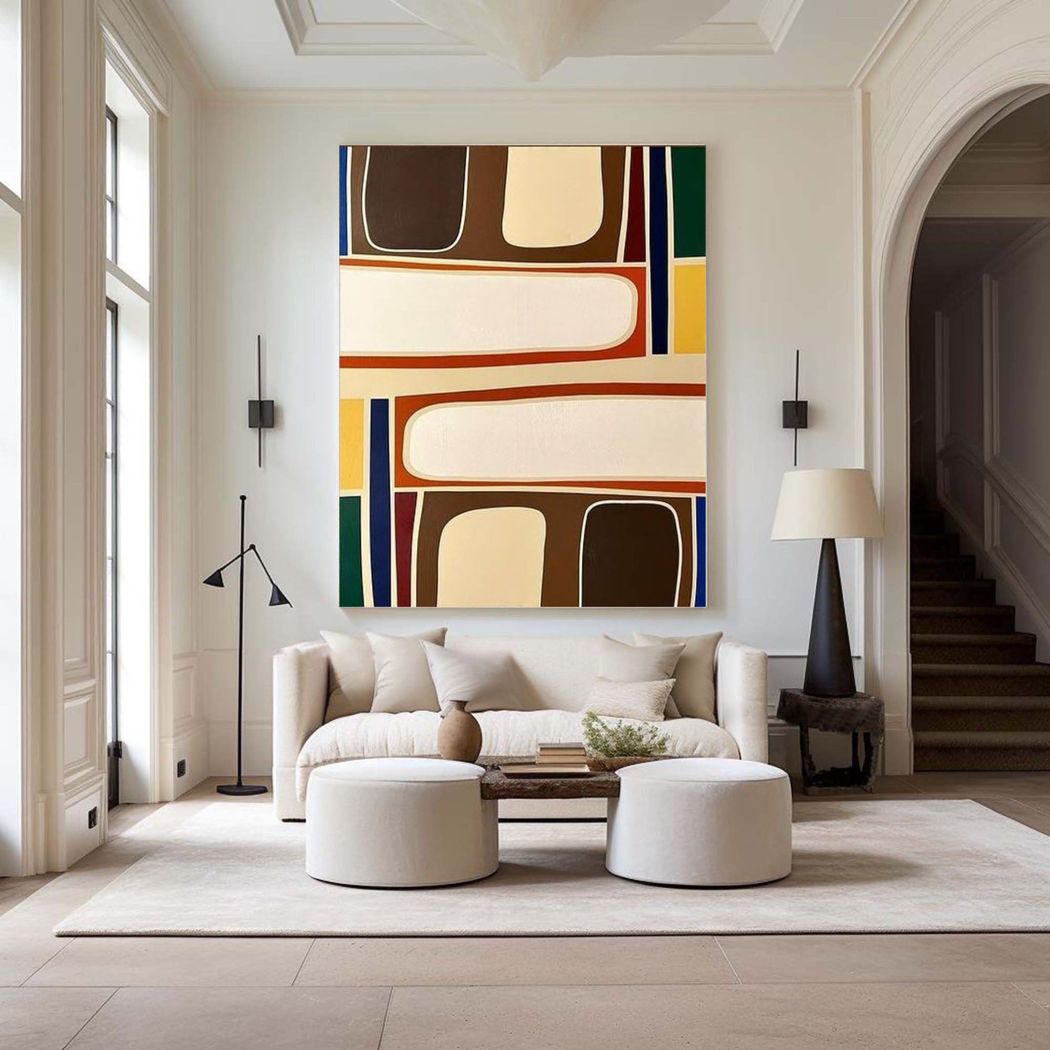 لوحة فنية جدارية تجريدية حديثة برسومات هندسية ملونة من القماش #AB023