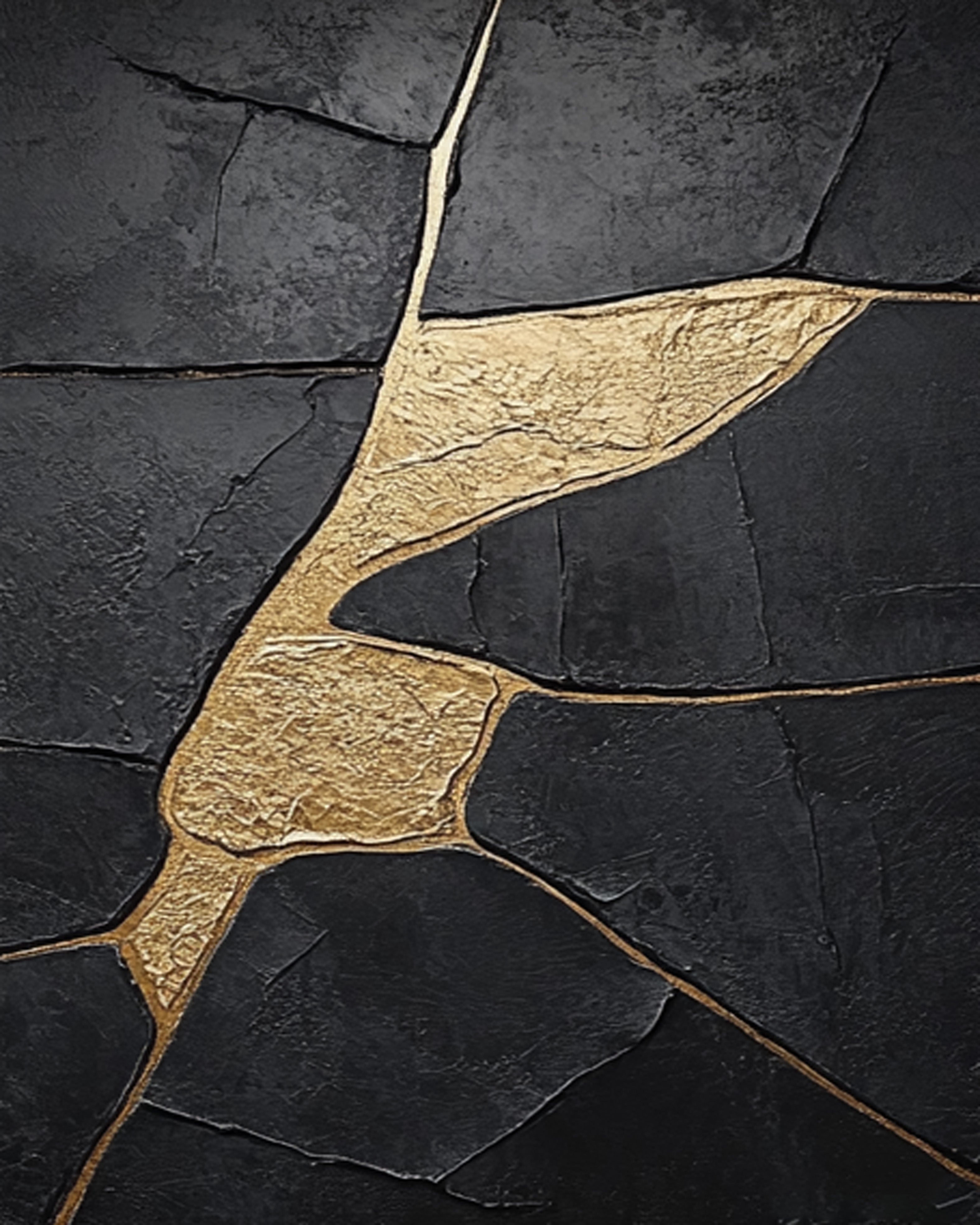 Molten Shadow:Black Impasto with Flowing Organic Gold Veins #MM554