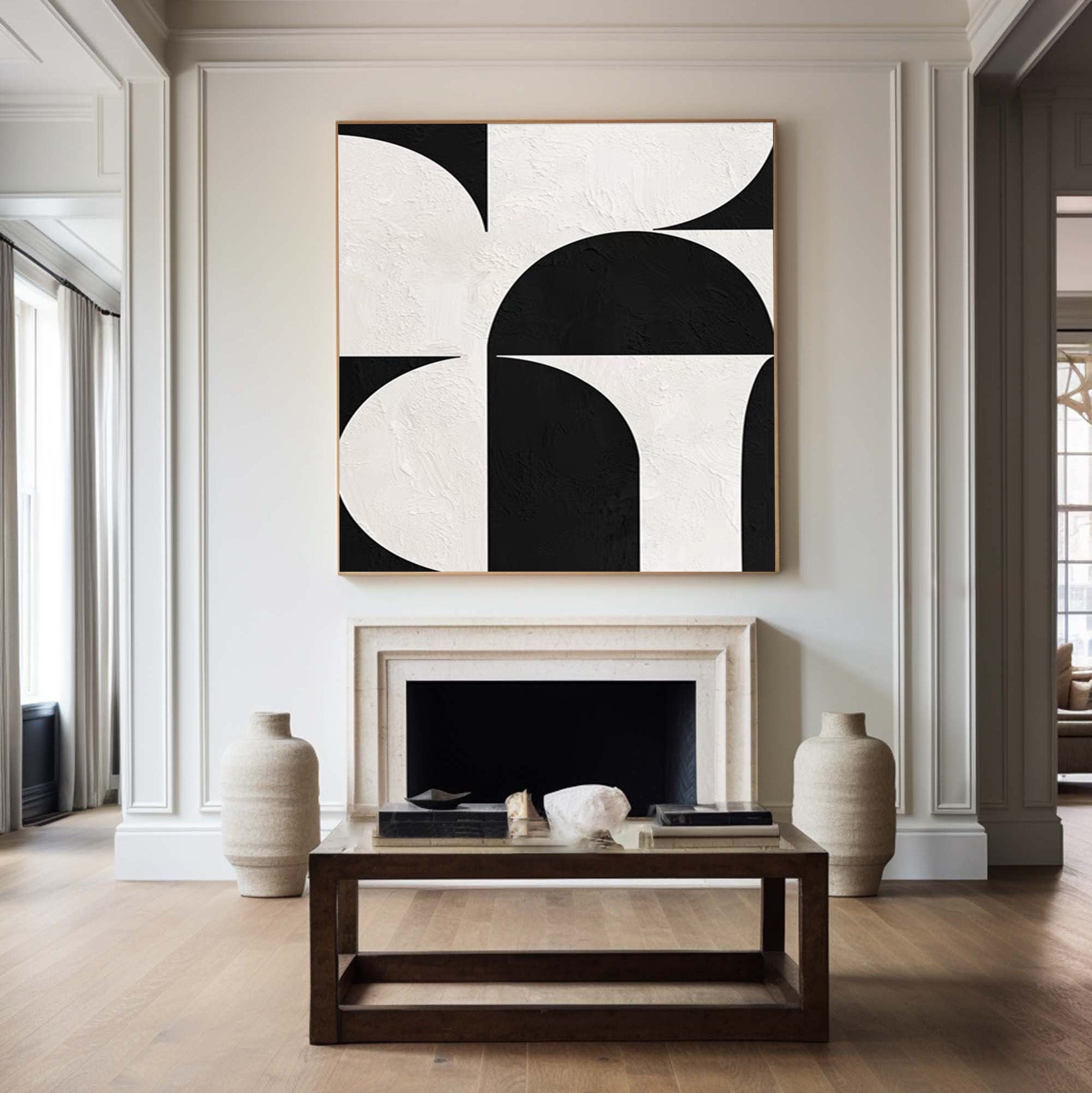Graphic Minimalism: Contemporary Black and White Canvas #MM529