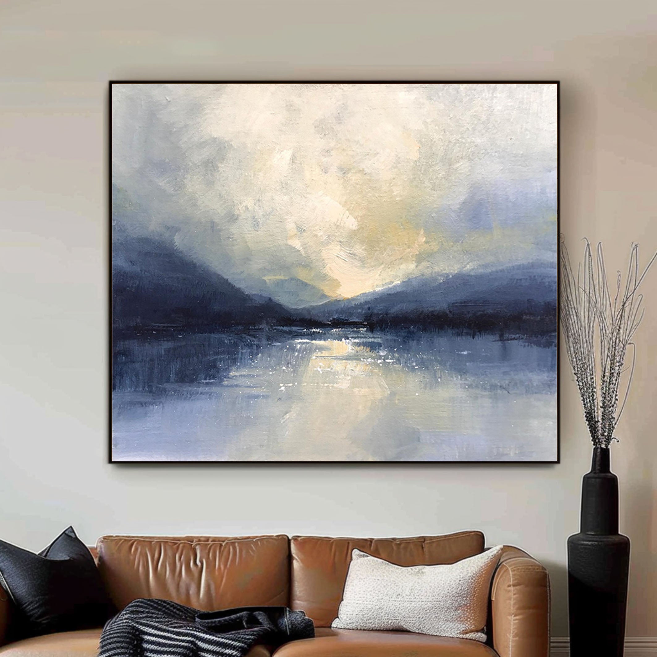 Modern Lakeview Artwork Abstract Oil Painting for House #AB015