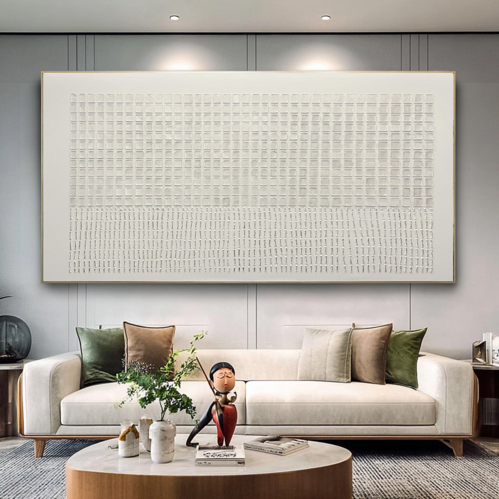 Large White Textured Oil Painting - Modern Living Room Art | KelorArt