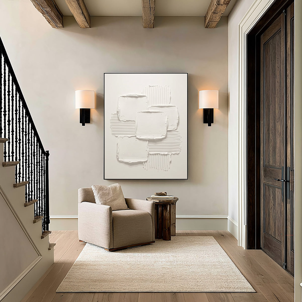 Architecture Through Abstract Forms Large White Textured Abstract Wall Art Modern Luxury Interior Decor