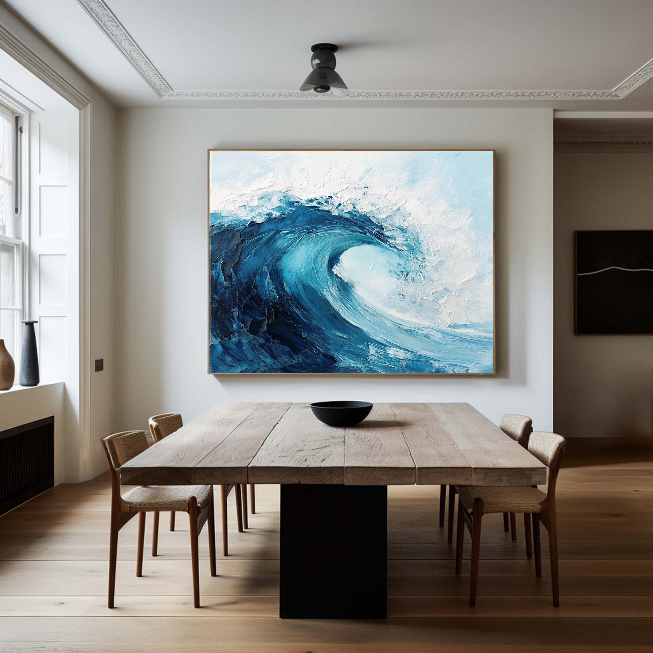 Azure Fury: Impasto Ocean Wave Painting, Energetic Seascape #MM510