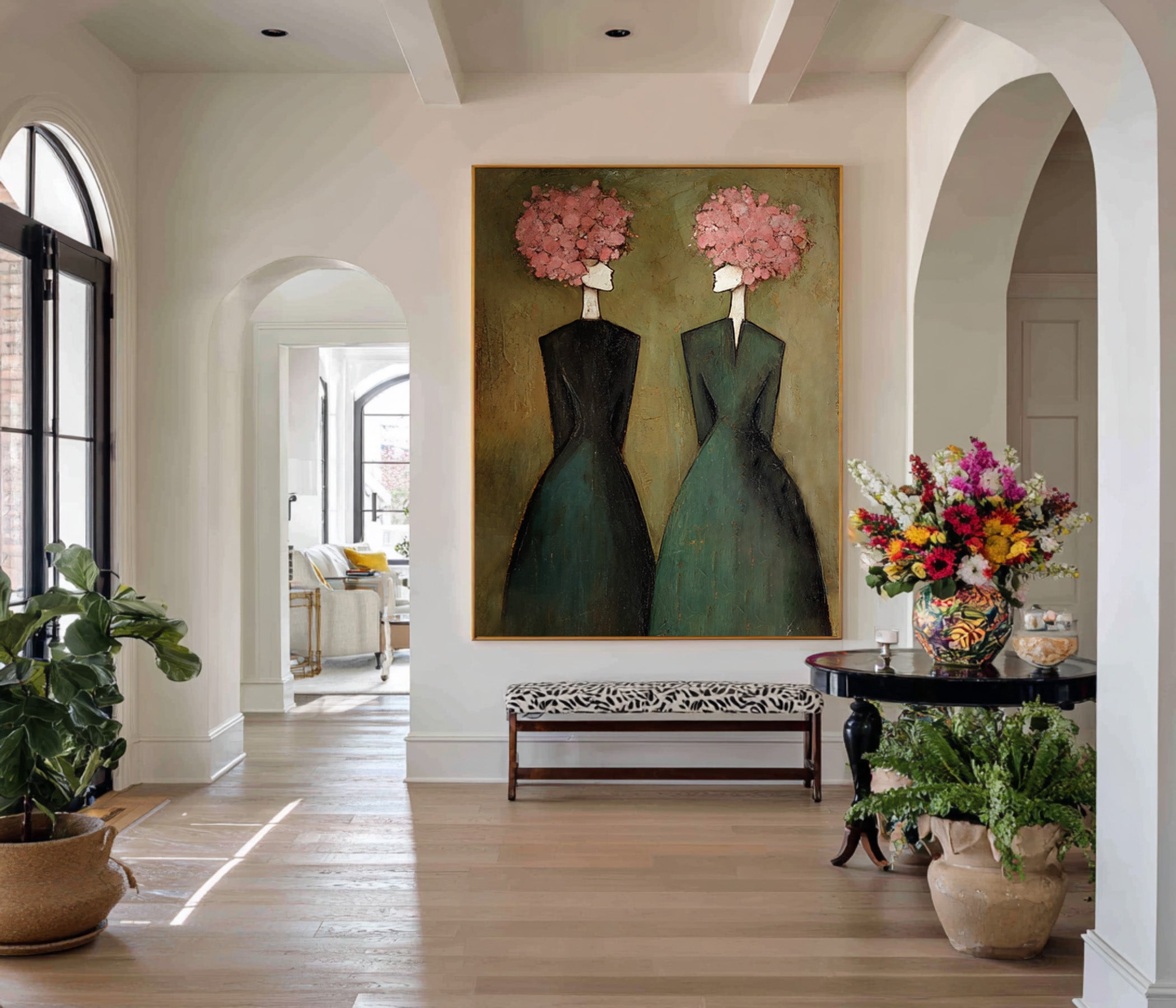 Figurative Floral Oil Painting of Two Women #CZ 032