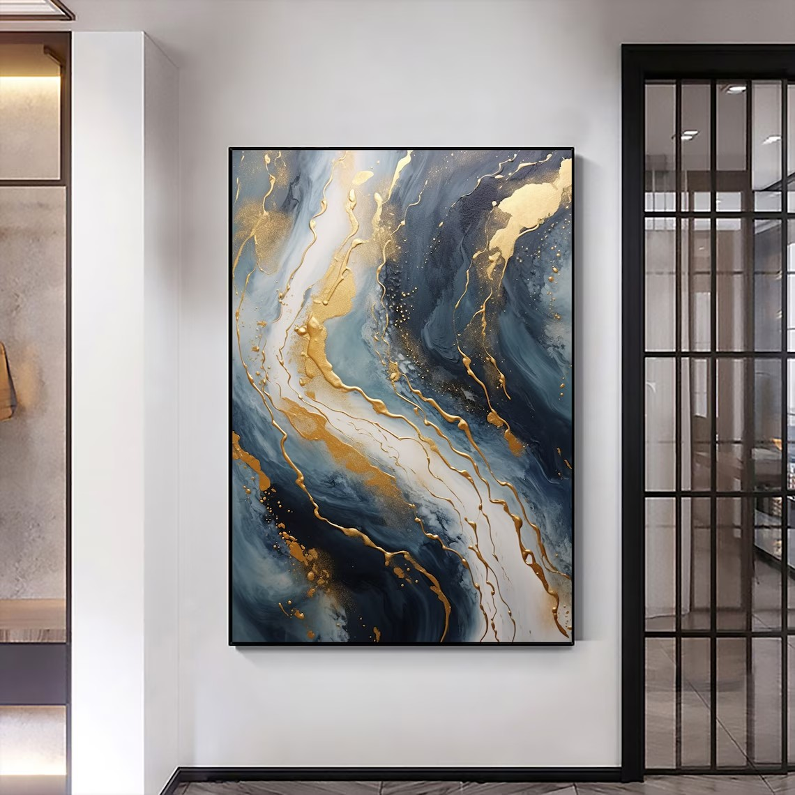 Dynamic Gold Foil Luxury Wall Art with Abstract Marble Texture #MM434