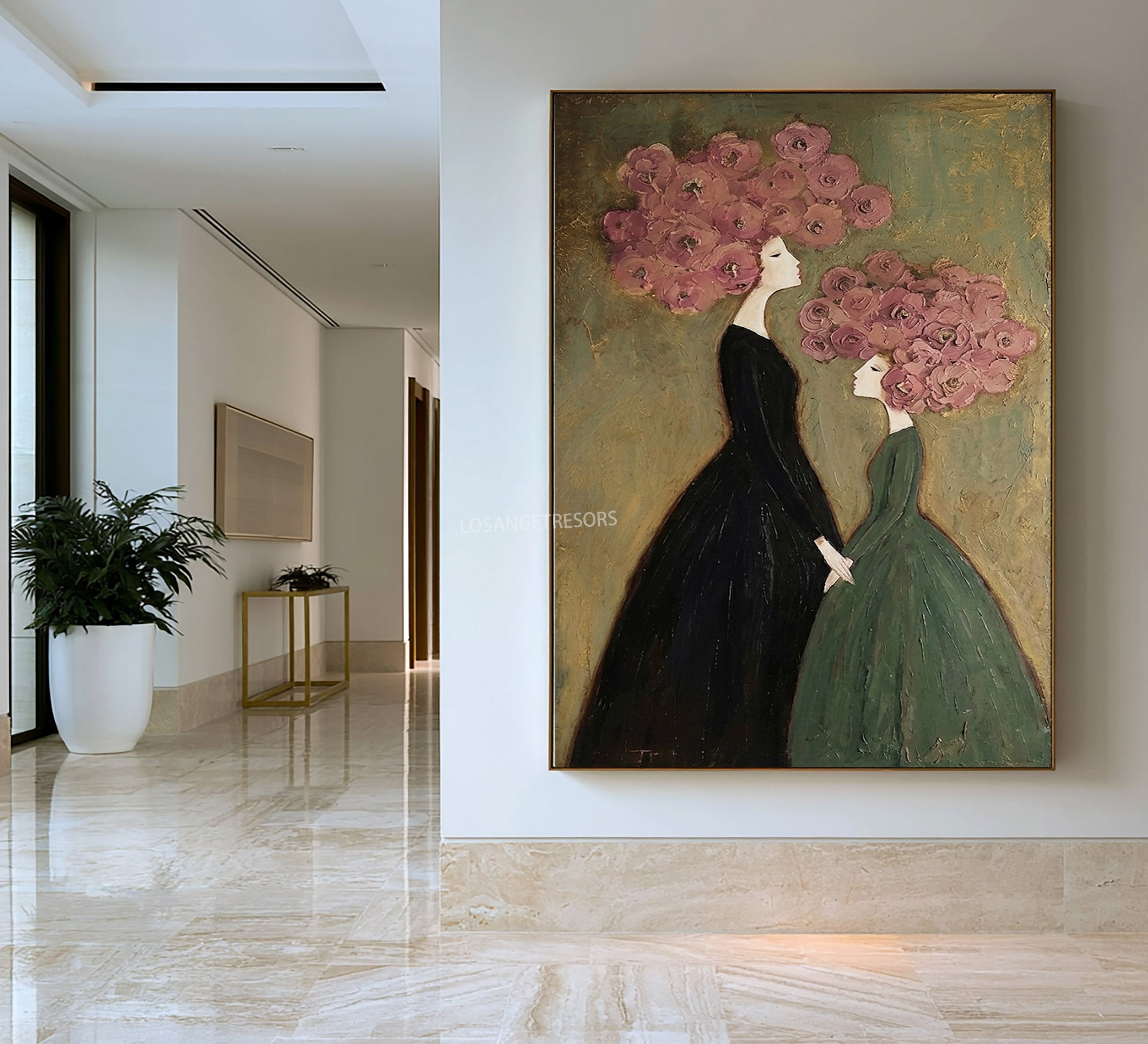 Large Floral Portrait Wall Art Modern Botanical Figure Oil Painting
