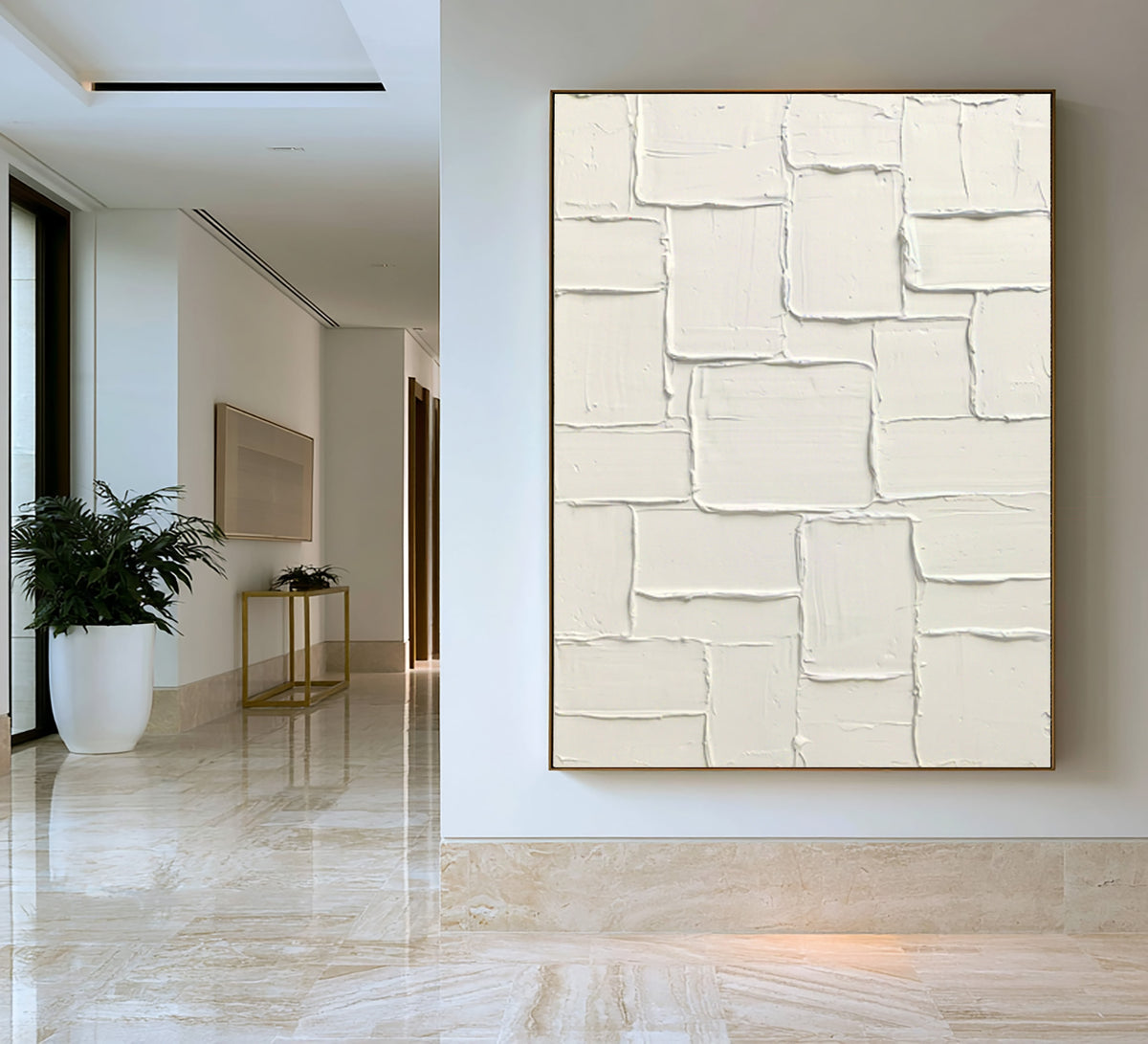 Carved White Stone Large Abstract Wall Art Textured Relief Contemporary Minimalist Painting