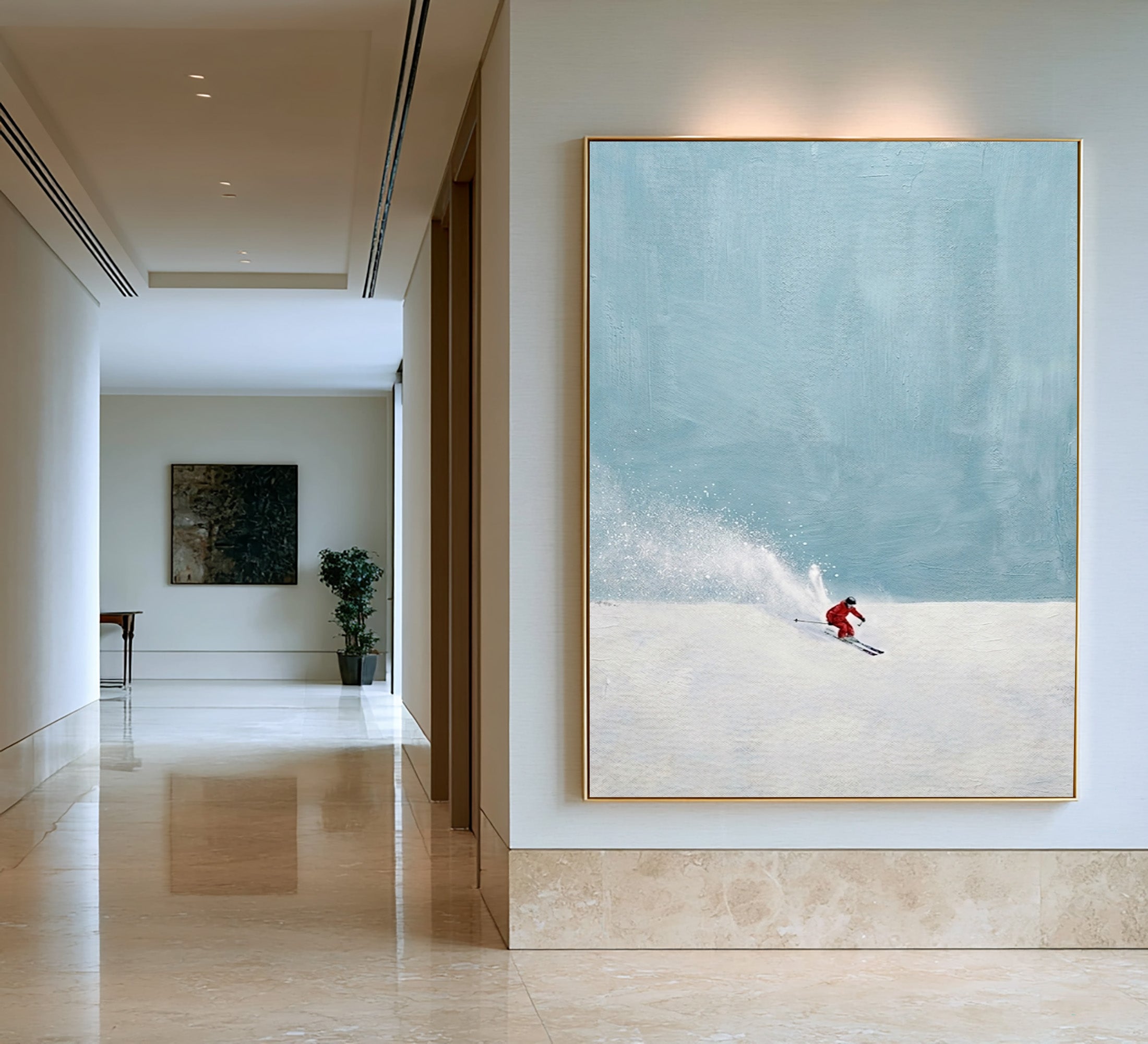 Large Modern Skier Wall Art Minimalist Alpine Snow Canvas Painting
