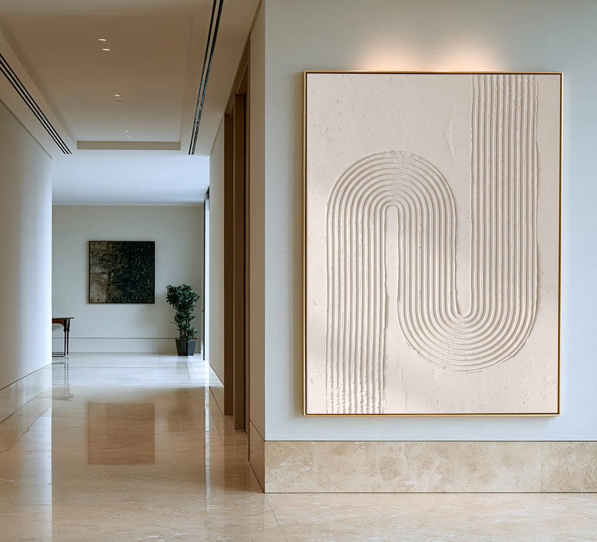 Modern Linear Sculpture Handmade Abstract Artwork White Textured Relief Painting Minimalist Wall Decor