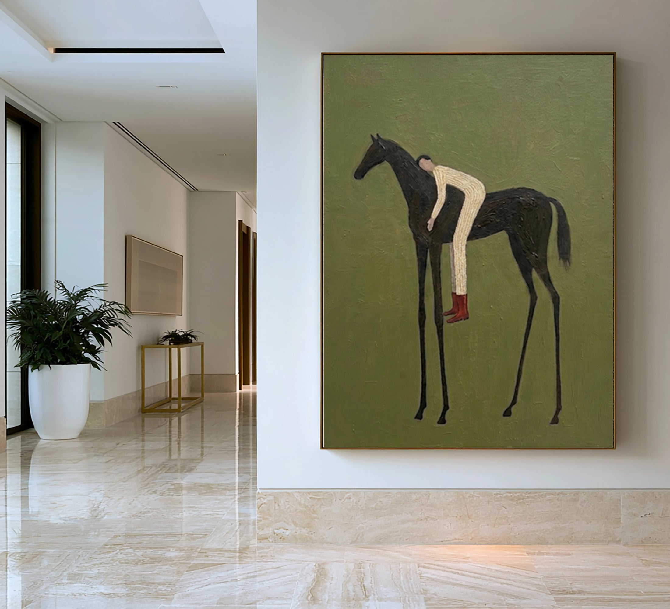 Large Contemporary Figurative Horse Rider Wall Art Equestrian Oil Painting Minimalist Cowboy Cowgirl Inspired Artwork Modern Home Decor
