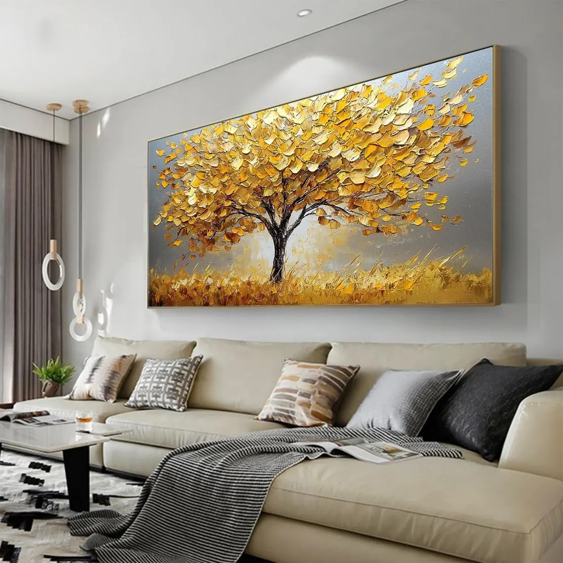 Modern Impasto Texture Gold Tree Wall Art, Luxurious Piece #MM440