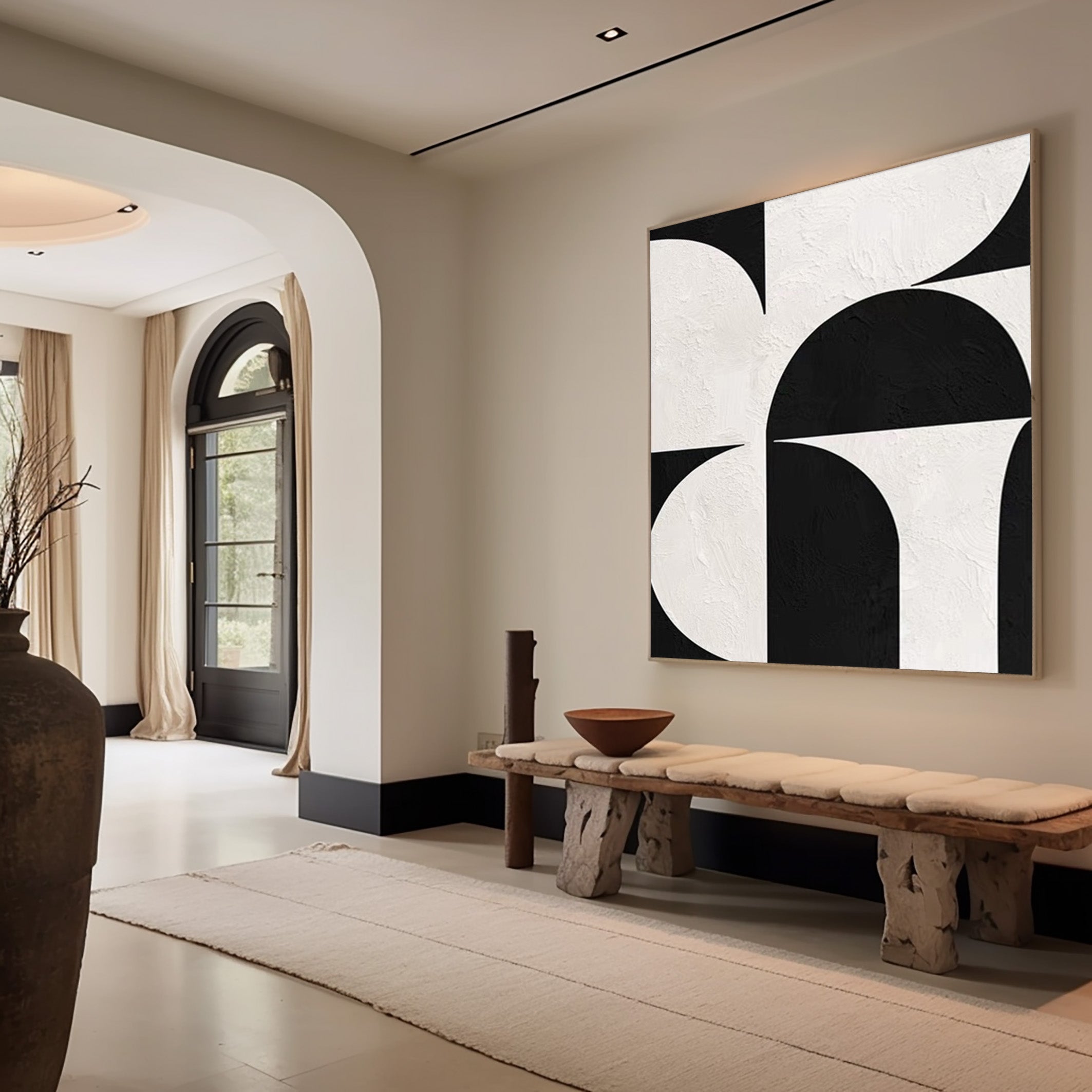 Graphic Minimalism: Contemporary Black and White Canvas #MM529