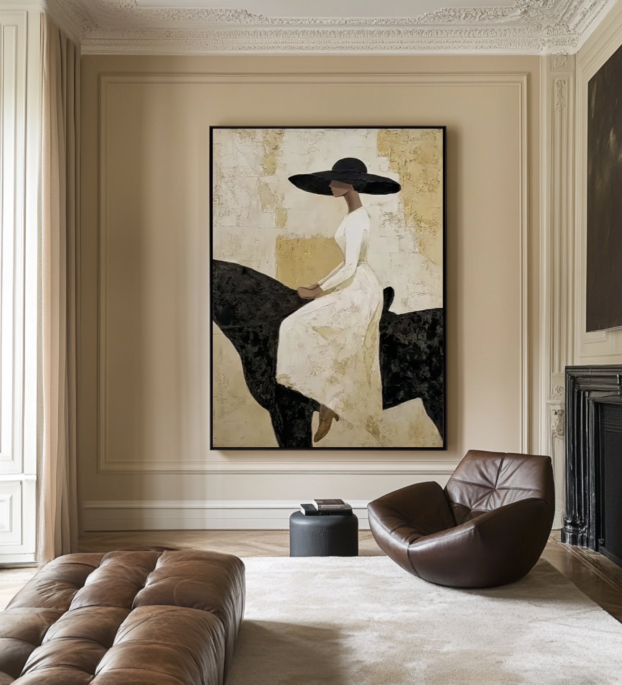 Luxury Black and White Horse Painting Minimalist Figurative Wall Decor