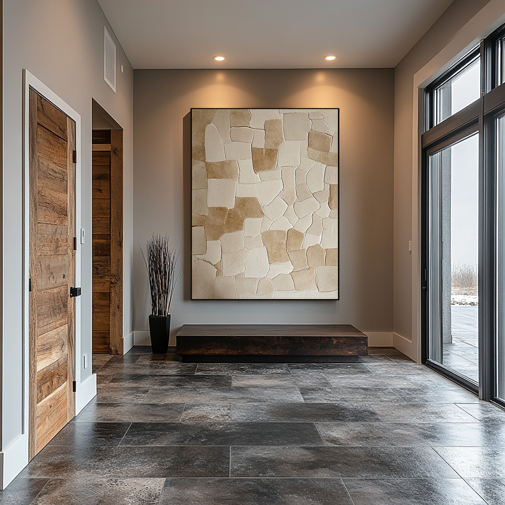 Textured Neutral Mosaic, Organic Patchwork, Contemporary Art #MM414