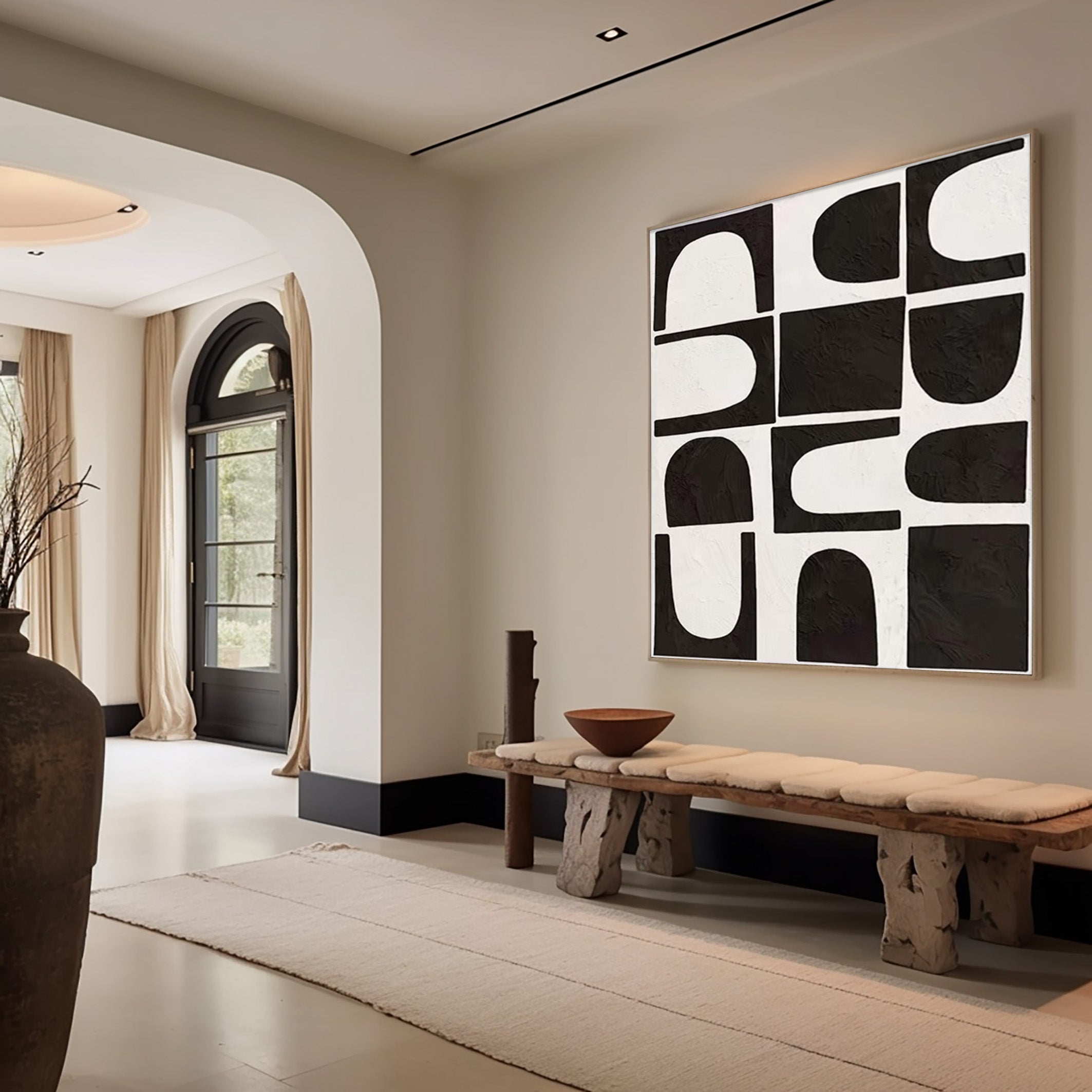 Abstract Grid: Black and White Textured Geometric Art #MM530