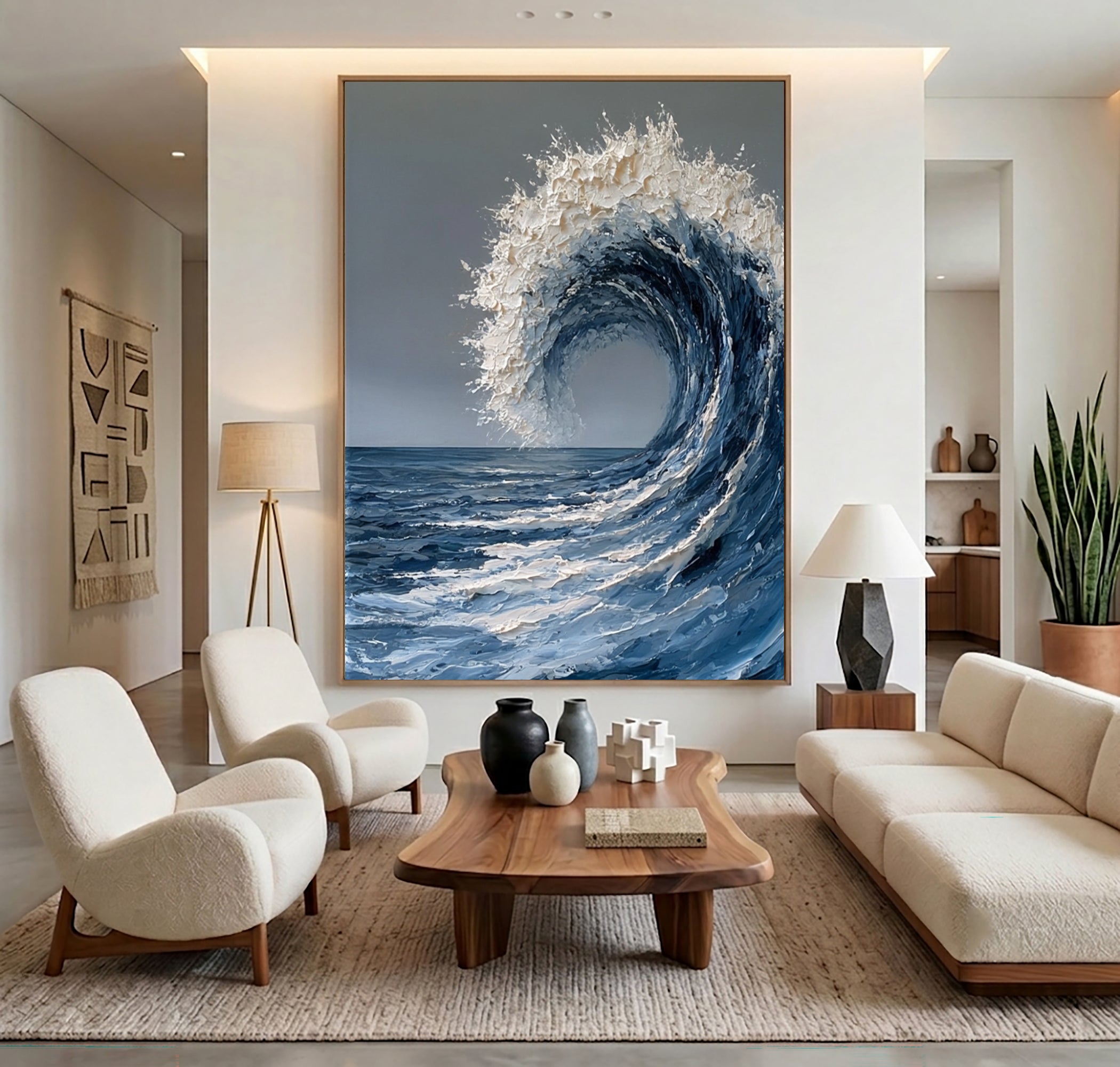 Large Hand Painted Ocean Wave Wall Art Textured Oil Painting Coastal Seascape Cowboy Cowgirl Inspired Vintage Americana Artwork Interior Decor