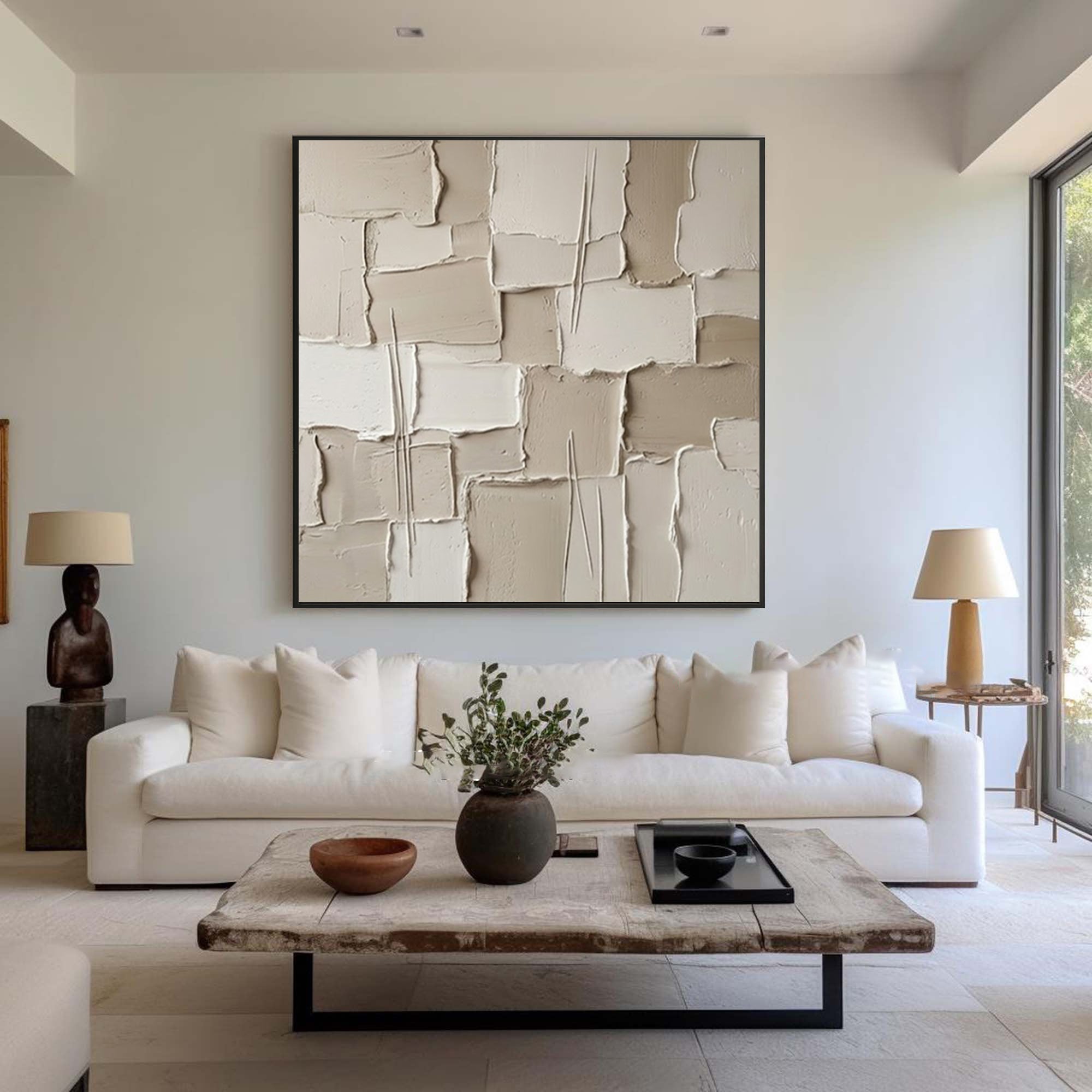 Large Gallery Wall Texture Art Contemporary Neutral Sculptural Canvas Painting