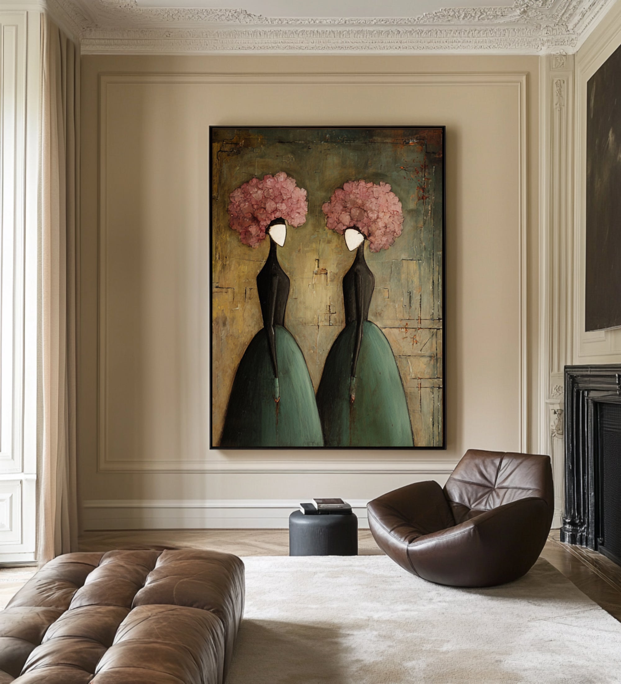 Large Contemporary Portrait Wall Art Floral Dress Painting