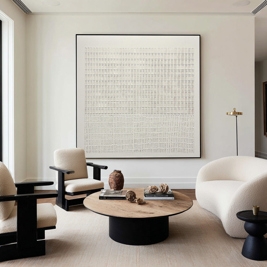 Large Textured White Relief Wall Canvas | KelorArt #CZ 009