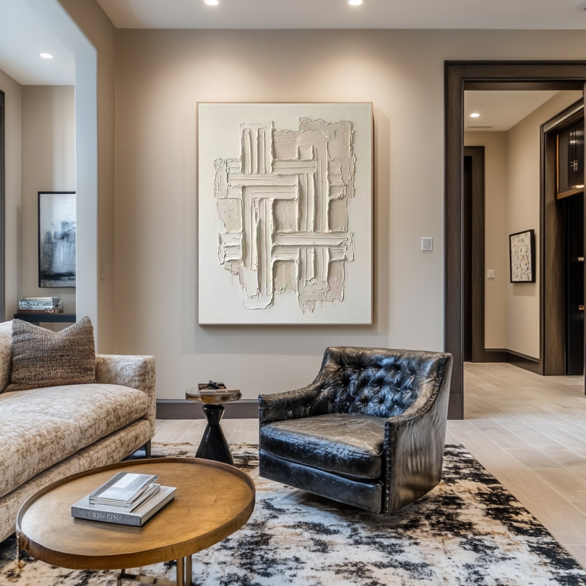 Large Architectural Oil Wall Painting – Minimalist Neutral Abstract Texture Art