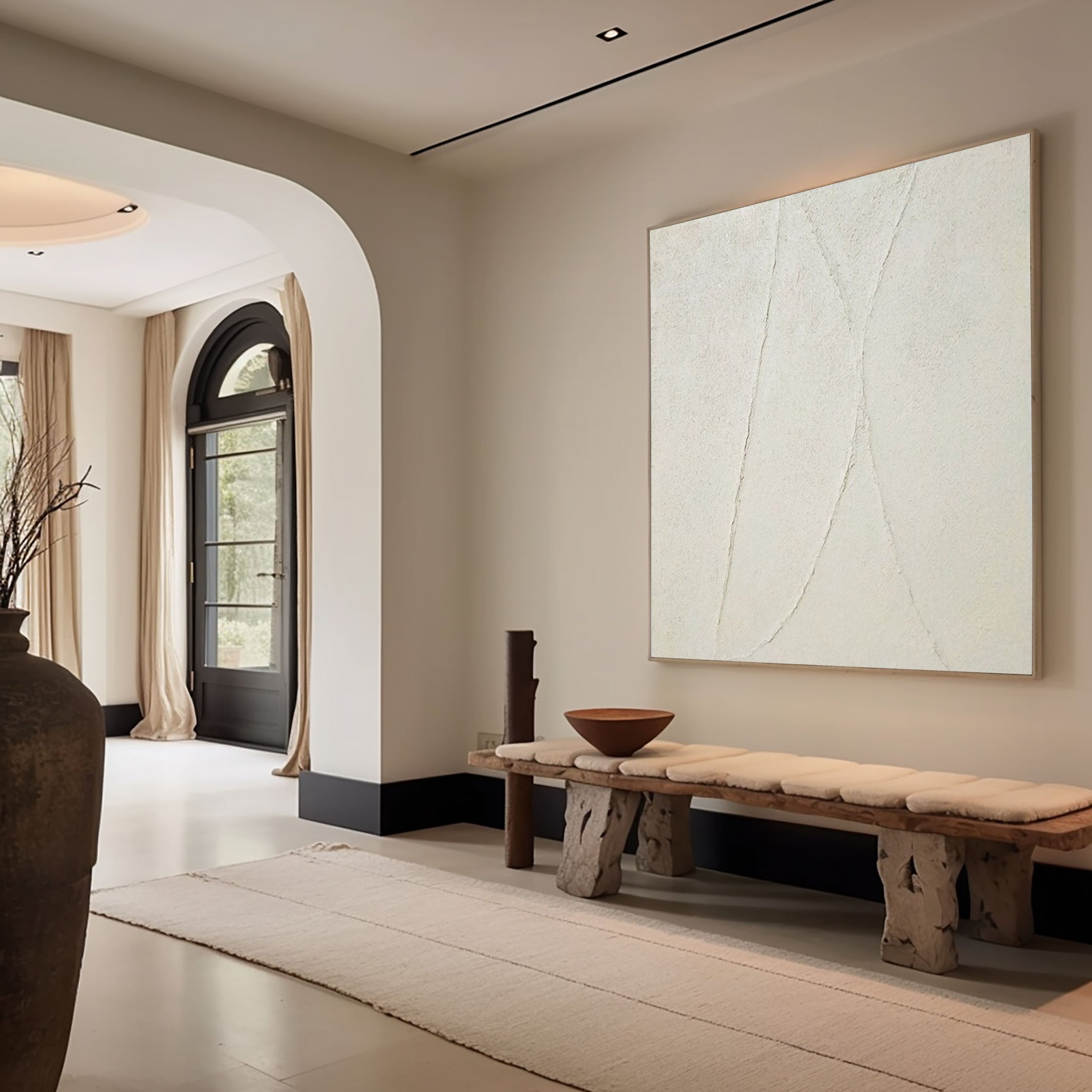 Minimalist Abstract Canvas with Neutral Beige and Black Tones #AB069