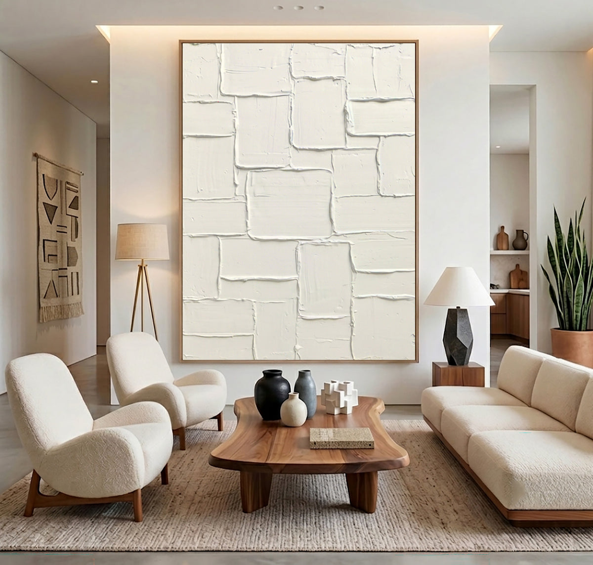 Carved White Stone Large Abstract Wall Art Textured Relief Contemporary Minimalist Painting