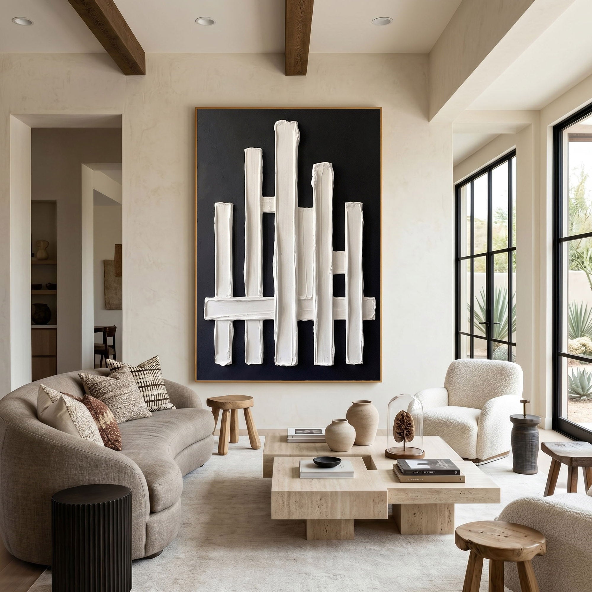 Modern Architectural Abstract Wall Art Textured Plaster 3D Relief Painting Luxury Minimalist Decor