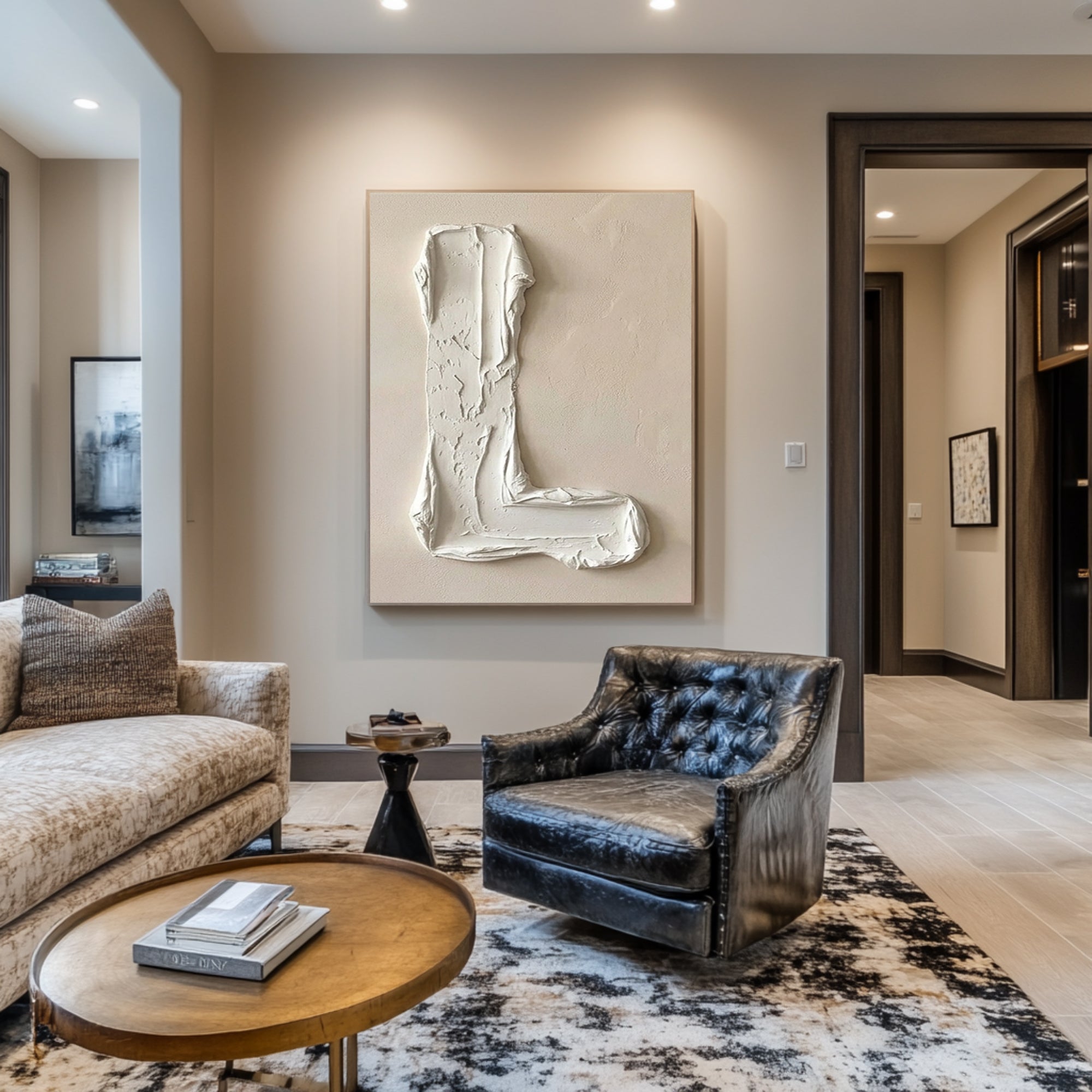 Large Contemporary Oil Texture Artwork – Luxury Neutral Minimalist Painting