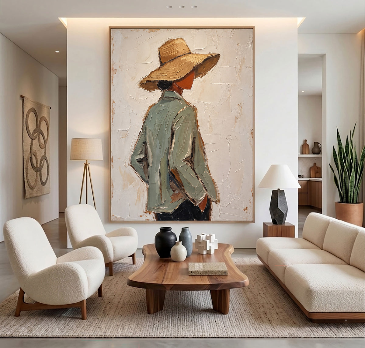 Modern Woman Straw Hat Figurative Painting Contemporary Wall Art